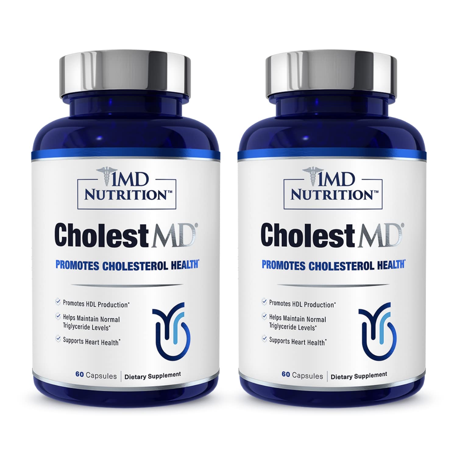 1MD Nutrition CholestMD - Heart Health Supplement with Olive Leaf Extract, Bergavit, Niacin & Garlic | 120 Capsules (2-Pack) | Supports Healthy Cholesterol Levels for Active Adults & Seniors