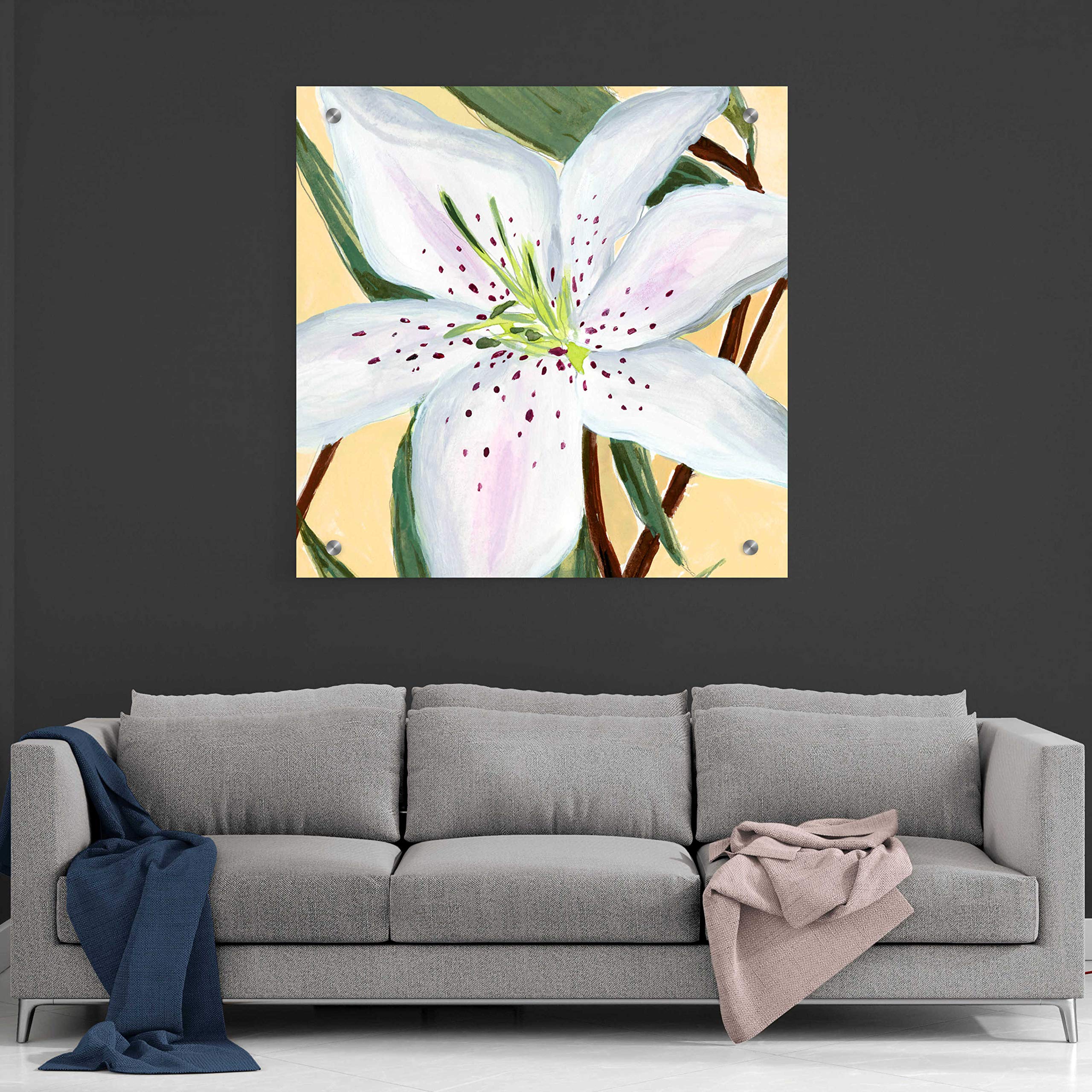Annie Warren 'White Lily II' Acrylic Glass Wall Art - 36x36 Inches Modern Floral Painting for Living Room, Bedroom & Office Decor