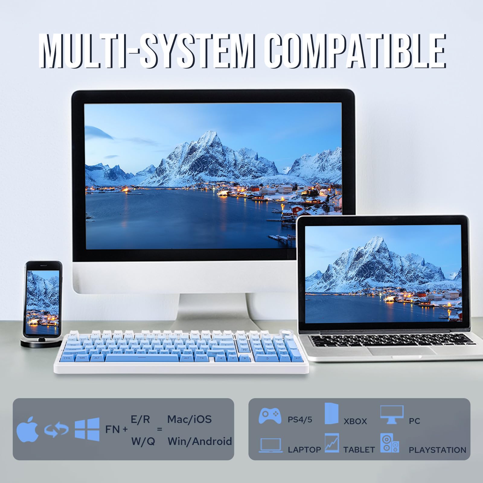 EPOMAKER X Aula F99 PRO Wireless Mechanical Gaming Keyboard - Hot Swappable Custom Keyboard with 8000mAh Battery, 2.4GHz/Bluetooth 5.0/Type-C Connectivity, RGB Backlit (Blue Gradient) - Perfect for PC Gaming, Office Work & Typing Enthusiasts