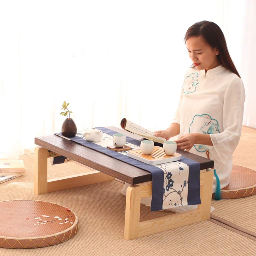 Japanese Folding Coffee Table - Compact Low Profile Design for Living Room, Tea, and Laptop Use (80x50x30cm, Brown) - Perfect for Small Spaces, Meditation, and Minimalist Home Decor