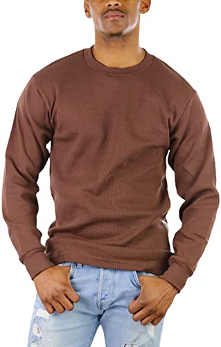100% Cotton Pre-shrunk Waffle Knit Ribbed Crewneck Collar - Brown