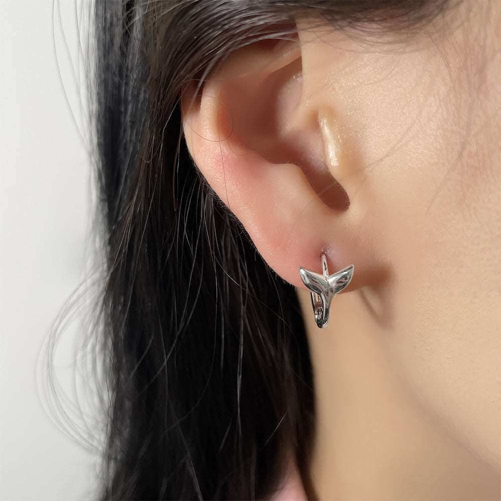 14K White Gold Whale Mermaid Tail Small Hoop Earrings for Women | Dainty Ocean Jewelry Gift | Perfect for Beach Vacations, Mermaid Parties & Everyday Wear (E729)