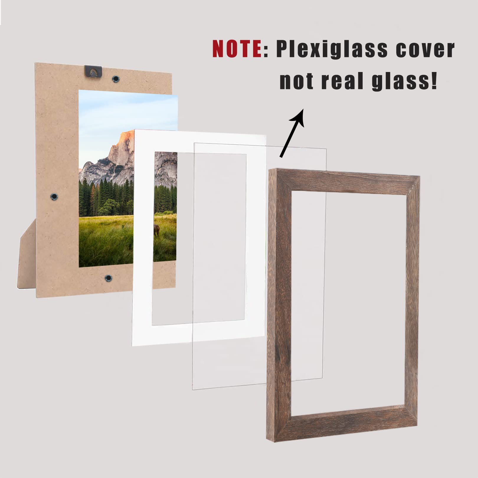 AEVETE 8x10 Picture Frame Brown with Mat for 6x8 Photos - Wall Mount & Tabletop Display for Home Decor, Office, or Gift Giving