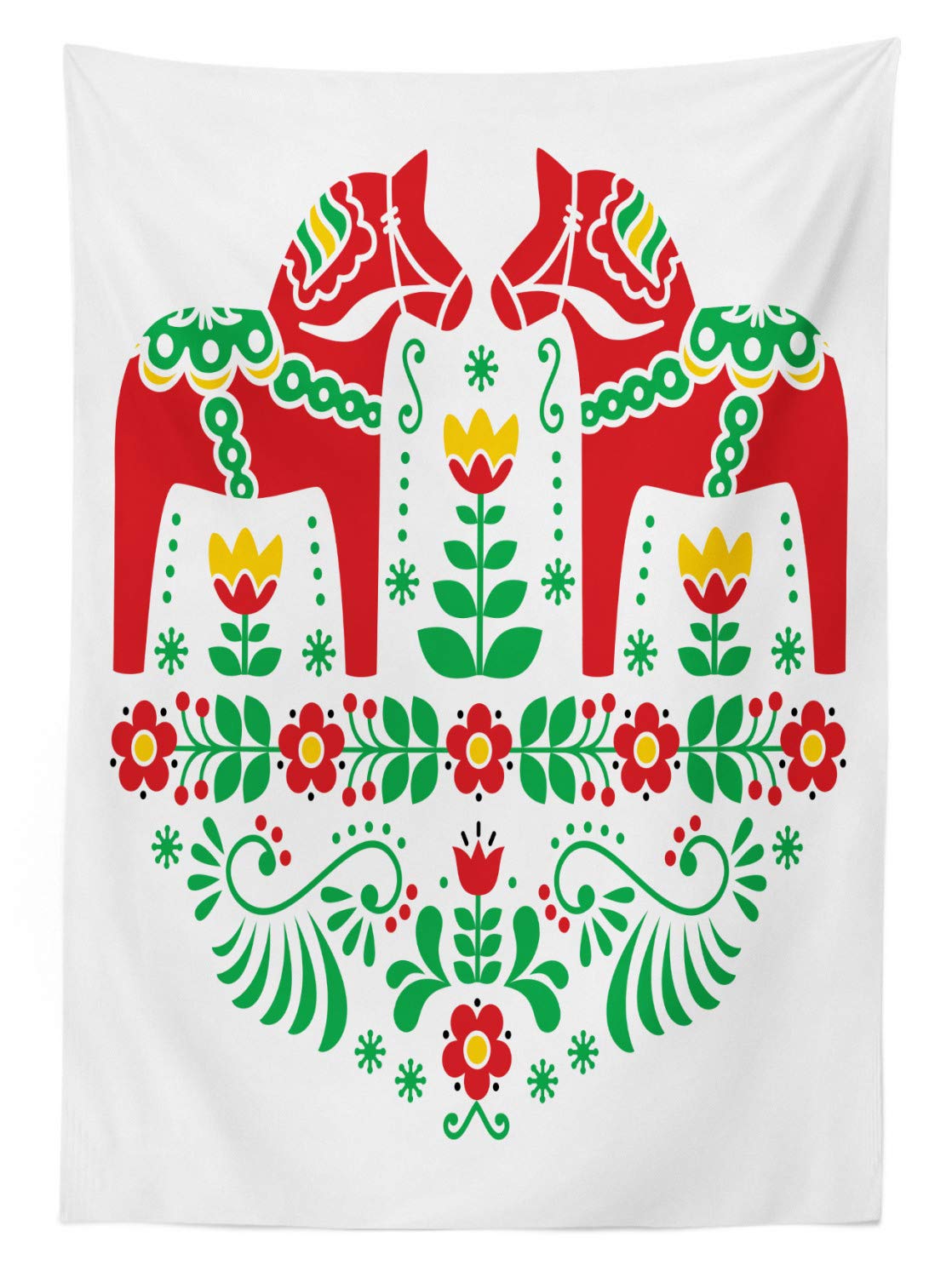 Ambesonne Polish Folk Floral Dala Horse Design Washable Outdoor Picnic Tablecloth 58