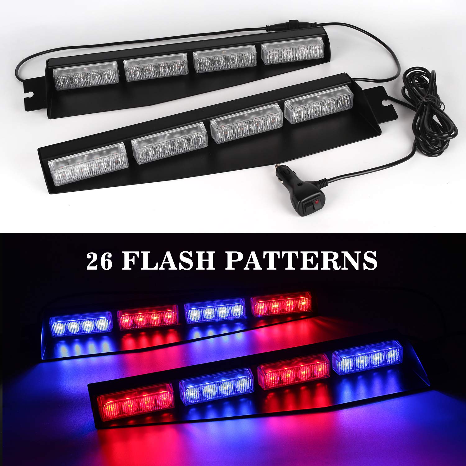 **ASPL 32LED Emergency Visor Light - 26 Flash Patterns, Windshield Hazard Warning Strobe Beacon with Split Mount & Extendable Bracket (Red/Blue) - for Trucks, Police Cars & Emergency Vehicles**    *Use Case: Ideal for law enforcement, roadside assistance, construction vehicles, and emergency responders to enhance visibility and safety.*