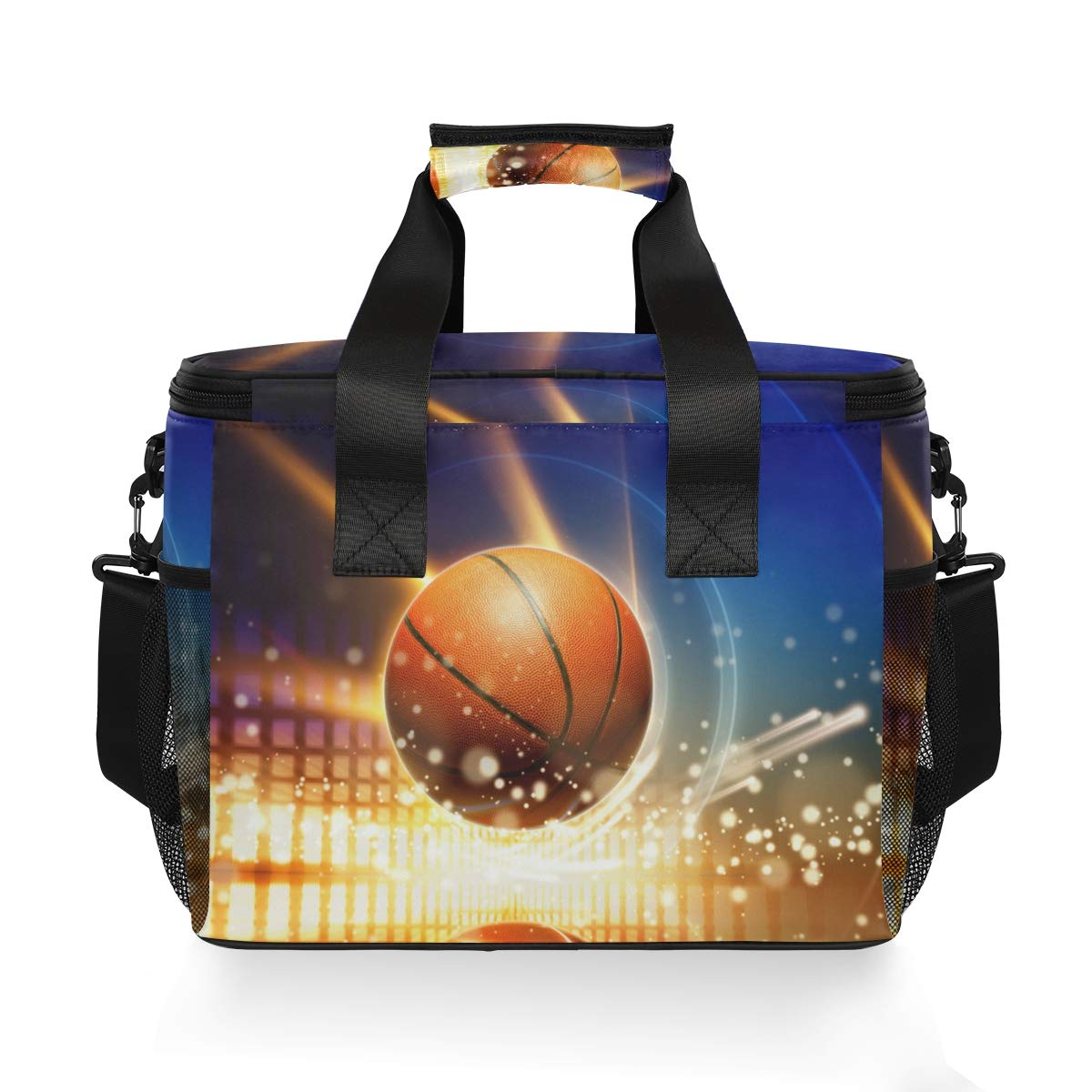 Leakproof Reusable Insulated Lunch Cooler Bag with Detachable Shoulder Strap - Perfect for School, Work, Picnic, Beach & Sports | Basketball Fan Design | Keeps Food Fresh for Hours