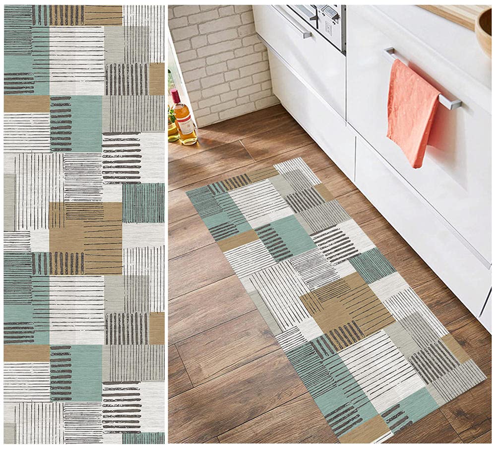 WTHYGB Modern Geometric Hallway Runner Rug – 3.6' x 16' Non-Slip Polyester Carpet | Durable, Stain-Resistant & Washable | Perfect for Kitchen, Dining Room, Bedroom & High-Traffic Areas | Light Color Contemporary Design