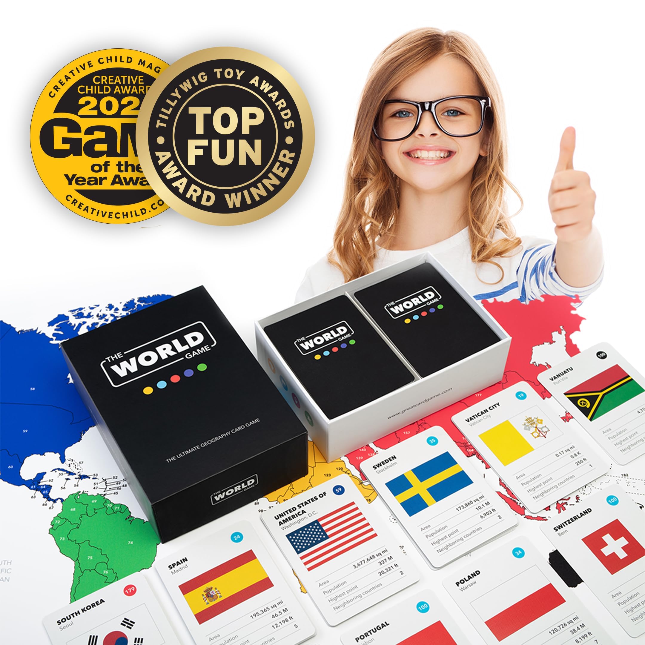 The World Game - Fun Geography Card Game for Kids, Family & Adults | Educational Board Game with World Map | Perfect Learning Gift for Boys & Girls Ages 8-12 | Great for Classroom, Travel & Family Game Night