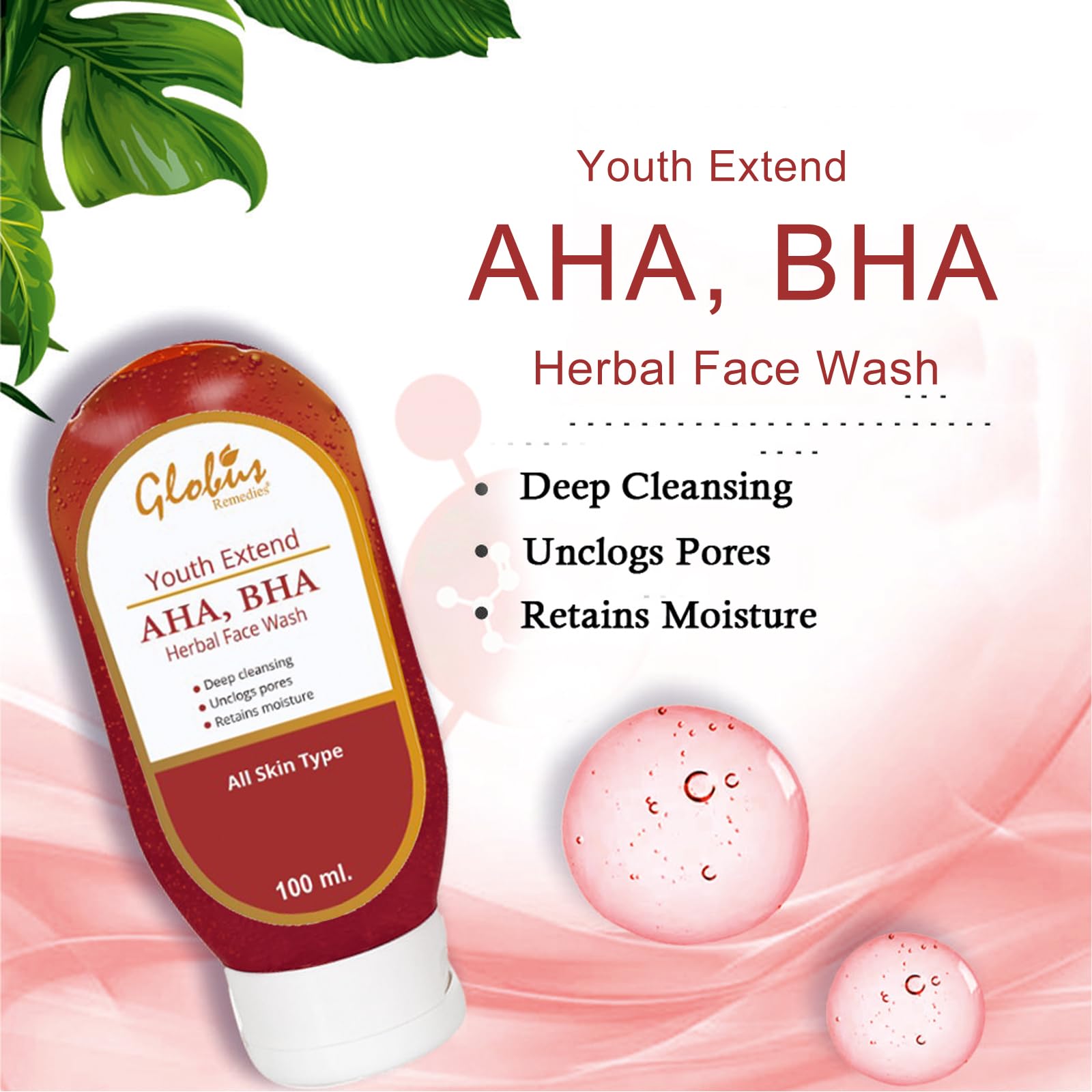 Best AHA BHA Herbal Face Wash for Anti-Aging & Exfoliation - 100ml (Pack of 2) - Gentle Daily Cleanser for Acne, Wrinkles & Brightening Skin - Perfect for Morning & Night Skincare Routine