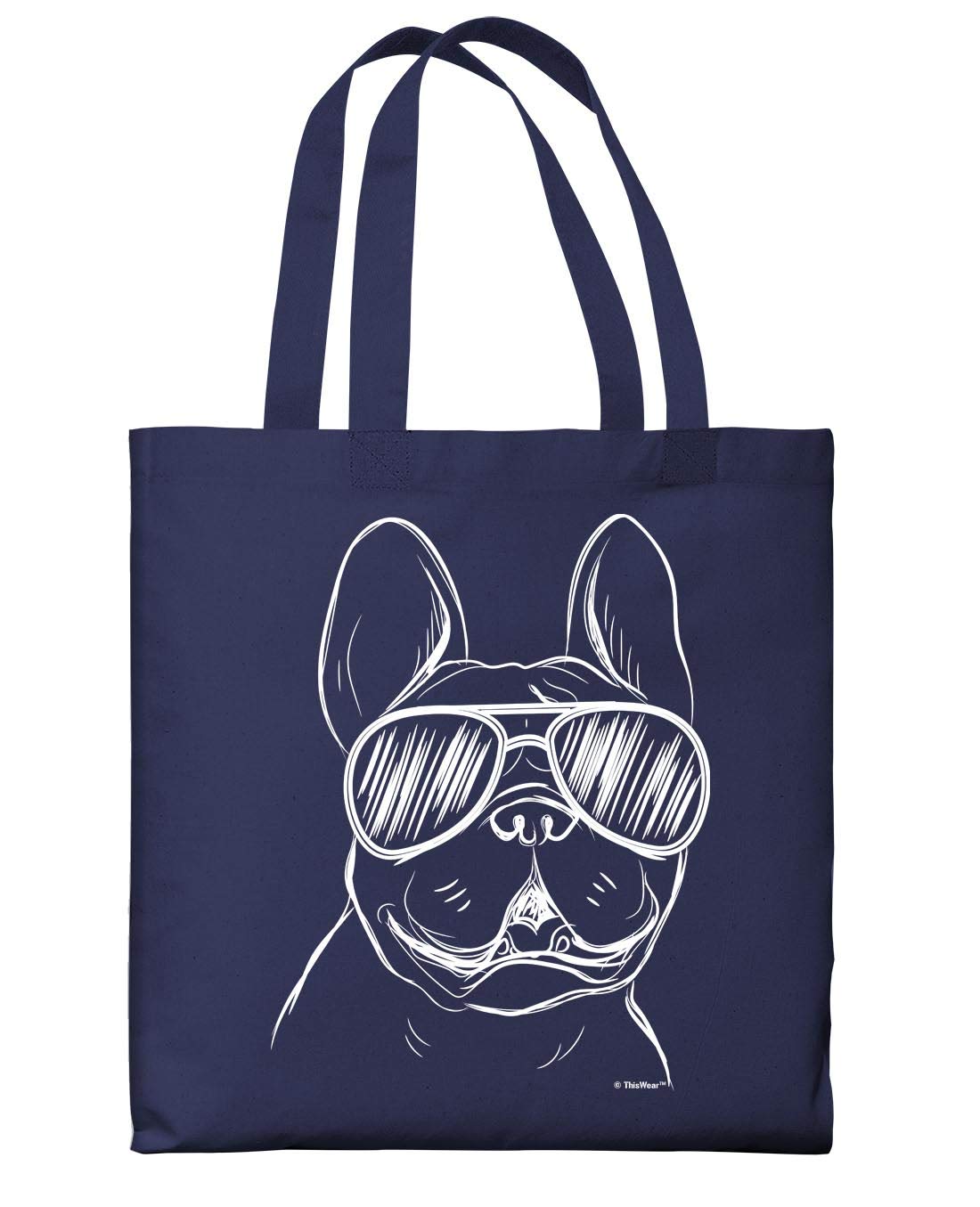 Stylish Bulldog Canvas Tote Bag with Sunglasses - Perfect Gift for Dog Lovers & Frenchie Owners - Durable Shopping & Beach Tote for Pet Lovers