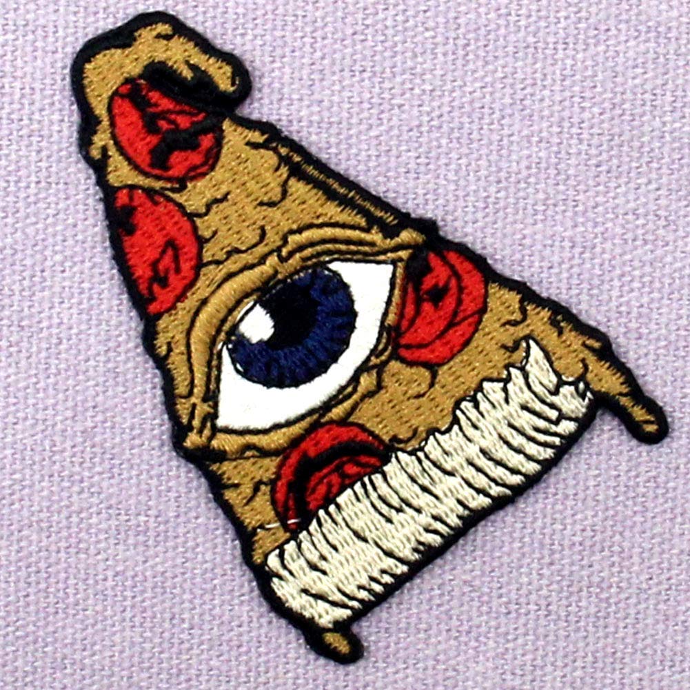 All Seeing Eye Pizza Patch - Embroidered Iron On & Sew On Emblem for DIY Clothing, Jackets, Bags - Perfect for Halloween Costumes & Gothic Fashion