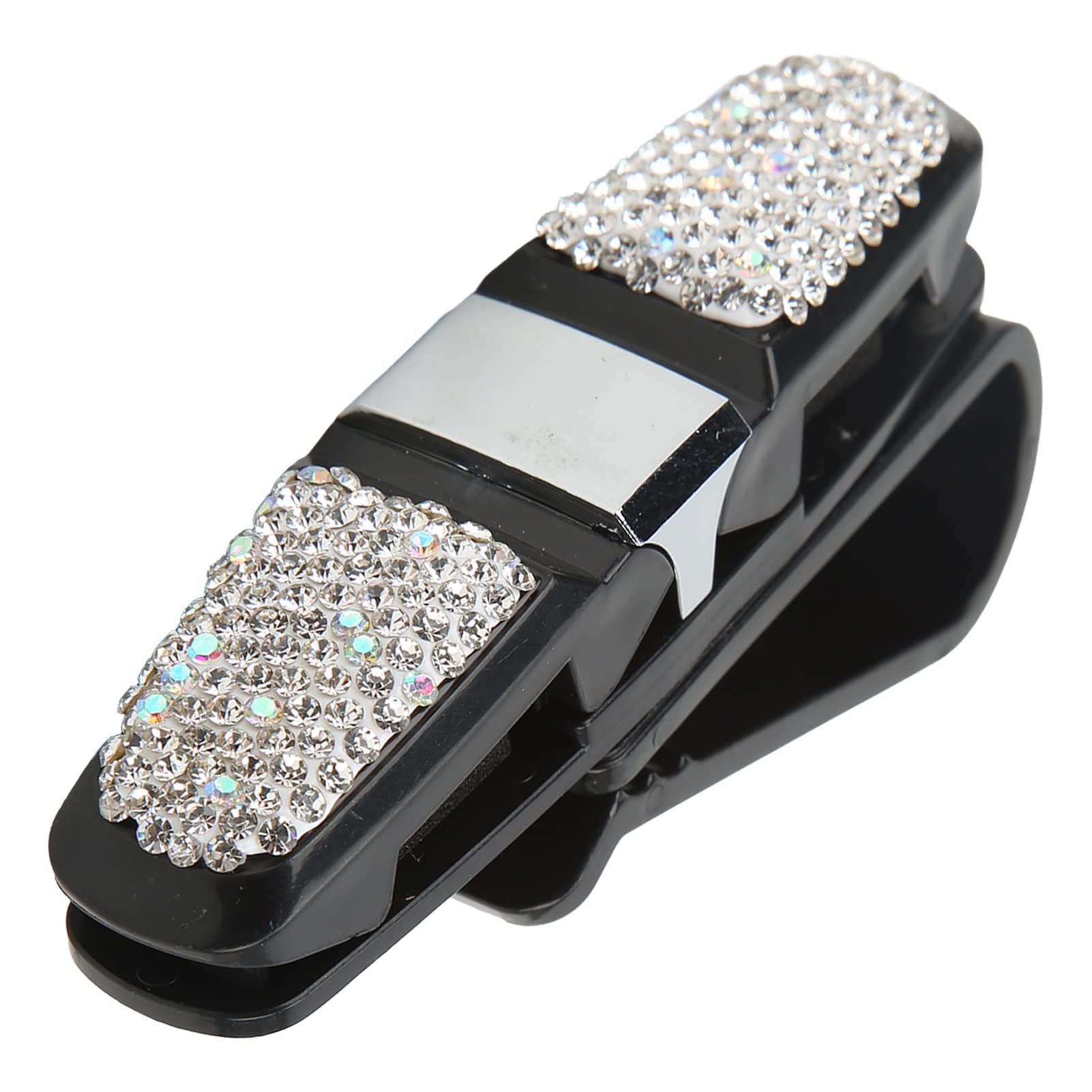 Ymiko Crystal Rhinestone Car Sunglasses Holder - Universal Sun Visor Glasses Clip & Card Hanger for Women & Men (White) - Perfect for Driving, Road Trips & Daily Commute