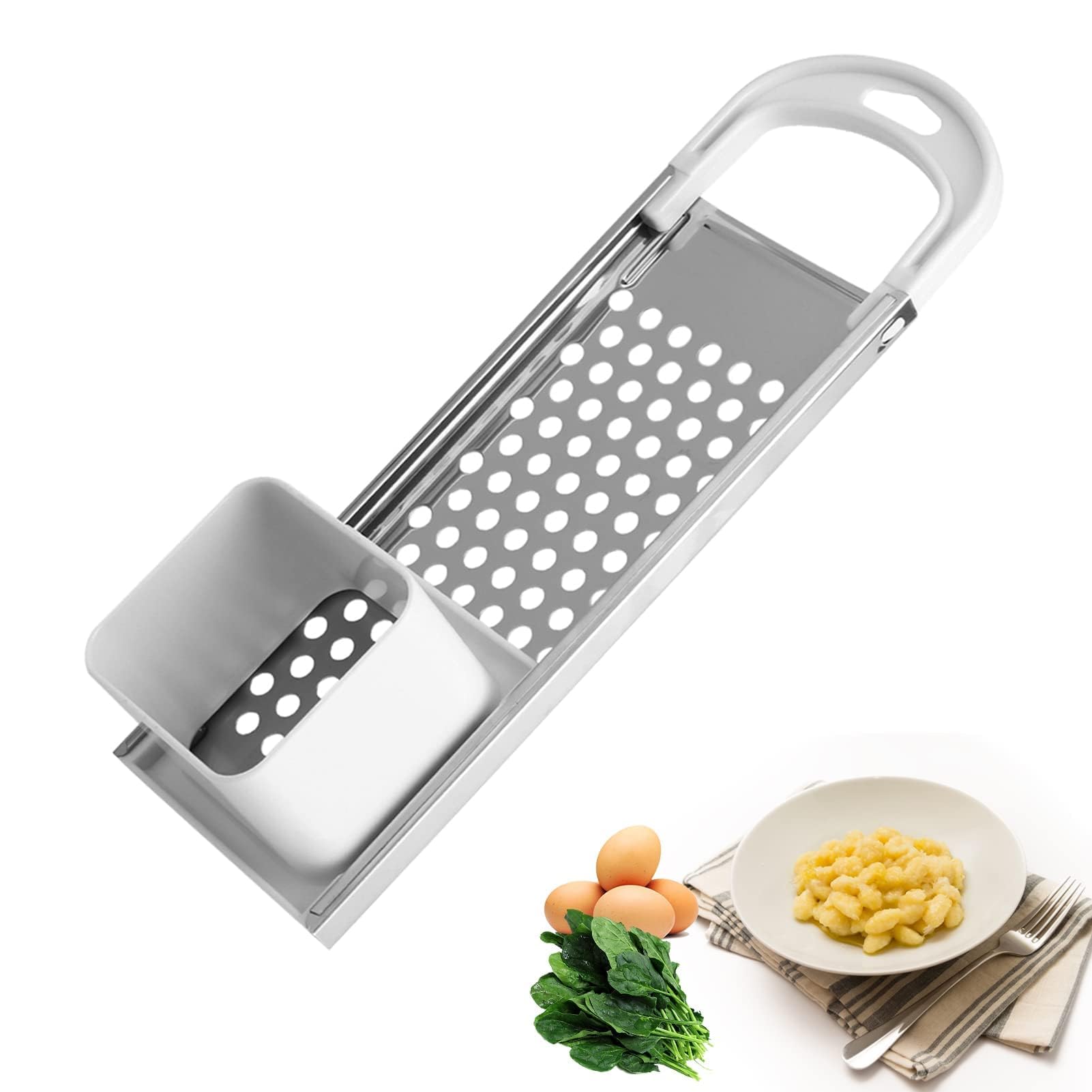 Stainless Steel Spaetzle Maker - Noodle Maker & Pasta Cooking Tool with Rubber Handle for Homemade Egg Noodles, Dumplings & Spaghetti | Perfect for German Cuisine, Family Dinners & Restaurant Use