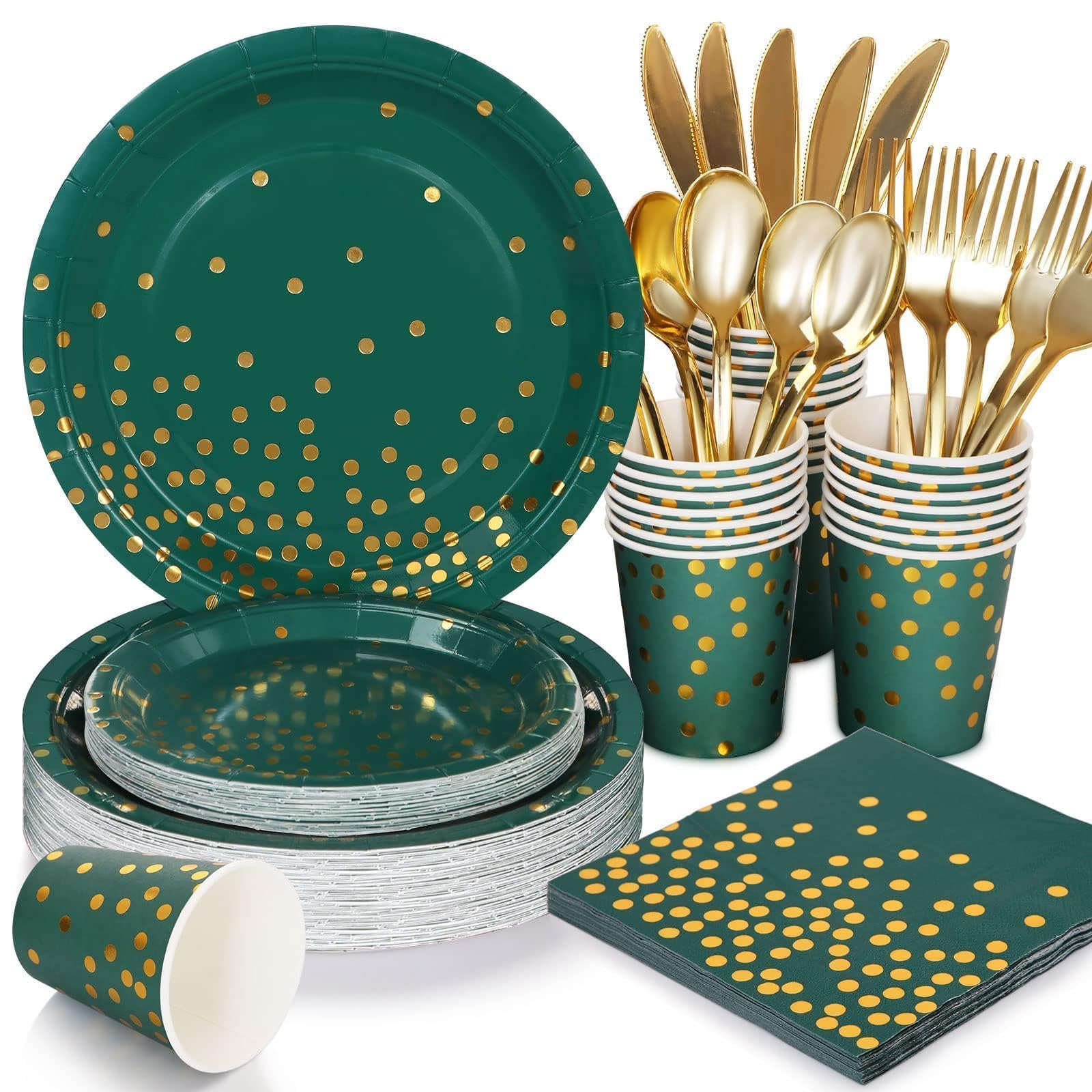 175-Piece Green Plates and Napkins Set - Elegant Green & Gold Party Supplies for Birthday, Graduation & Special Events - Serves 25 Guests - Perfect for Dinner Parties, Celebrations & Holiday Gatherings