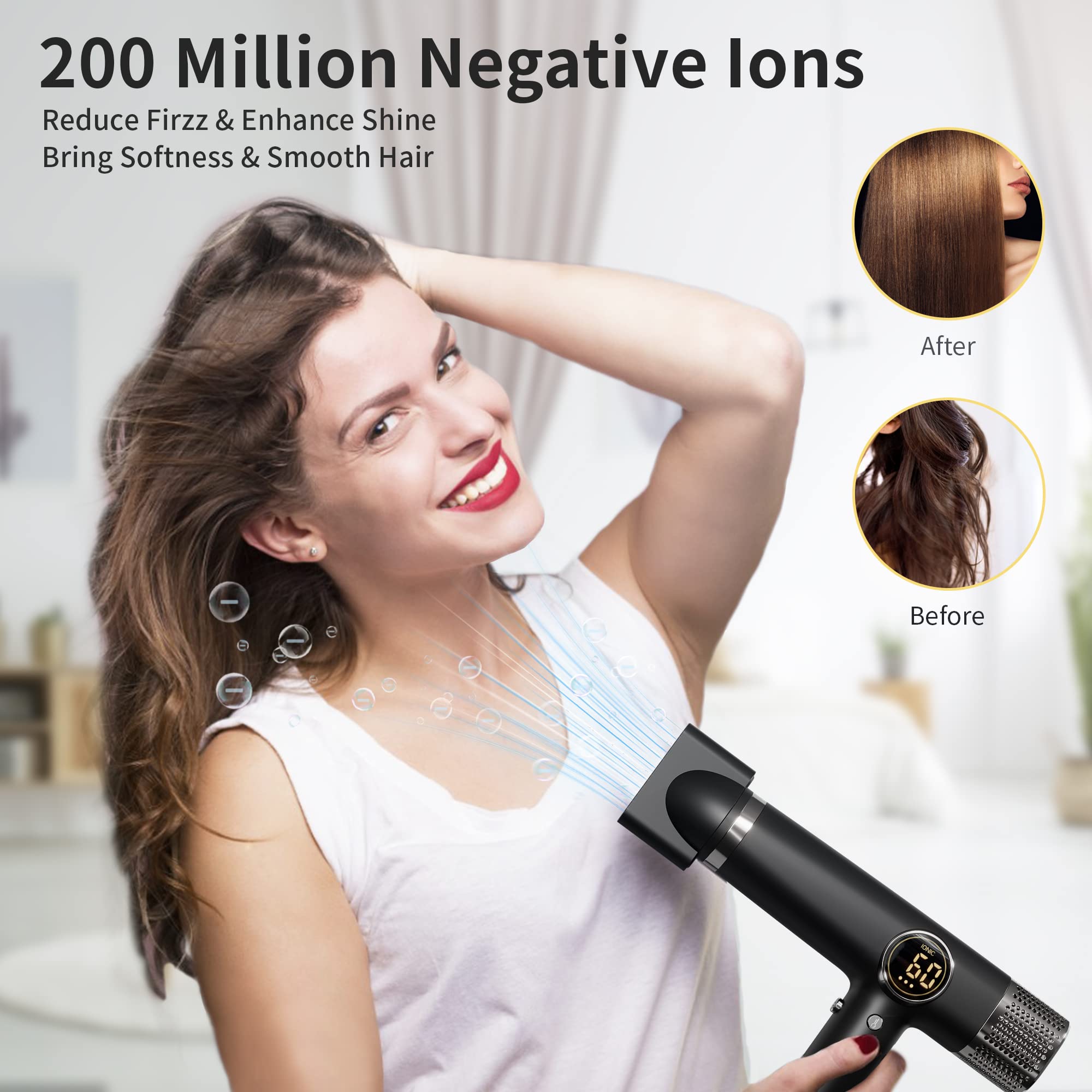 Fezax Professional Hair Dryer with Negative Ion Technology - 110,000 RPM Brushless Motor, Fast Drying & Ultra Quiet - Includes Magnetic Nozzle & Diffuser - Perfect for Home, Travel, Salon & Styling (Black)