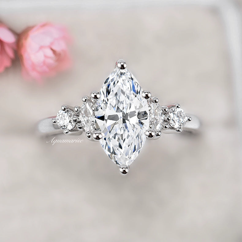 Stunning Marquise Cut Moissanite Engagement Ring in 14K White Gold - Perfect for Proposals, Weddings & Anniversary Gifts