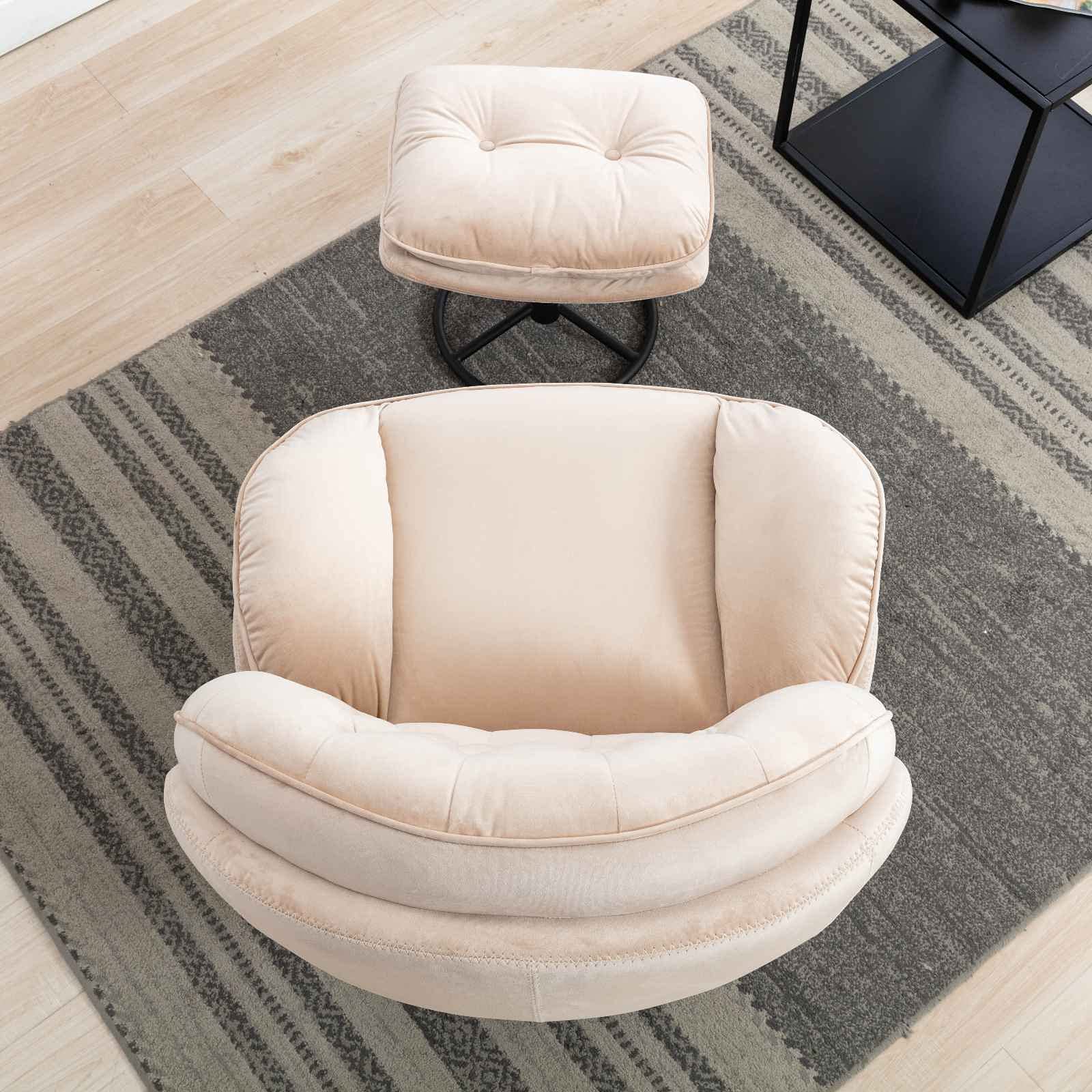 Velvet Swivel Accent Chair with Ottoman - Modern Living Room Lounge Chair with Footrest - Perfect for Home Office, Reading Nook & Cozy Relaxation