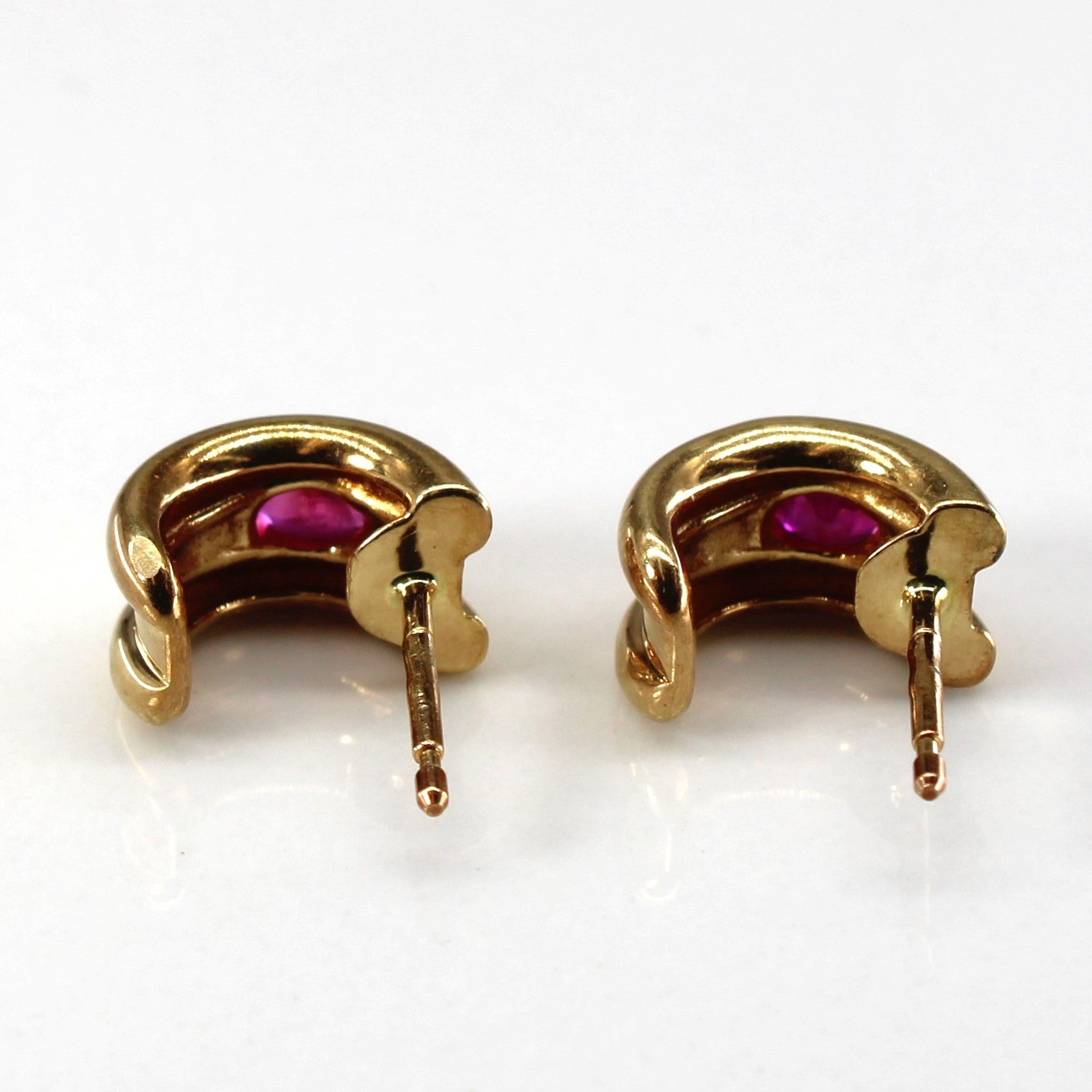 Bezel Set Ruby Semi Huggie Earrings | 0.36ctw Genuine Gemstone Jewelry | Elegant Hoop Earrings for Women | Perfect for Weddings, Parties & Everyday Wear