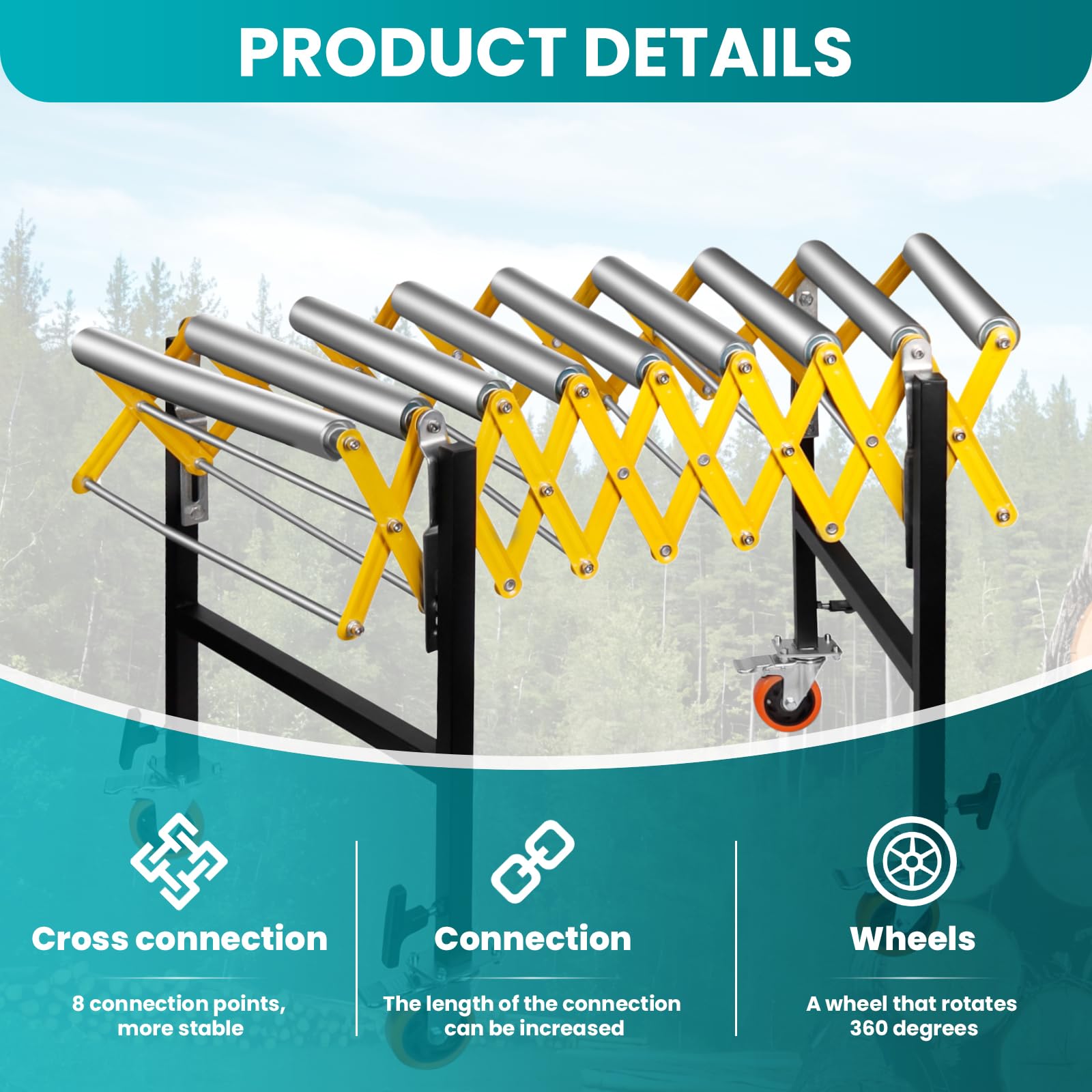 Adjustable Conveyor Rollers with Wheels - 700 Lbs Capacity Yellow Folding Turning Conveyor Belt 22