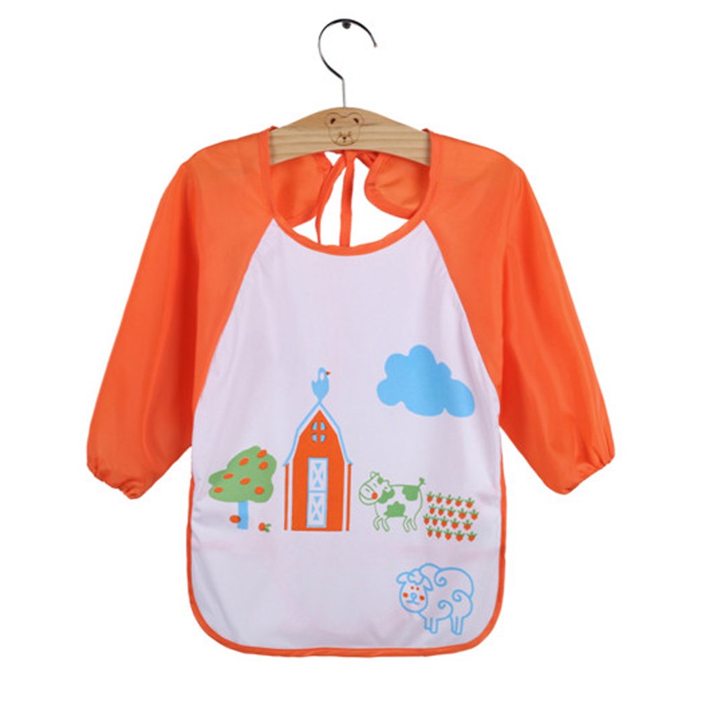QinGuang 5 Pack Waterproof Baby Bibs with Long Sleeves, Catcher Pocket & Smock - Perfect for Painting, Eating, and Messy Play (Pink) - Ideal for Toddlers, Arts & Crafts, Mealtime Protection