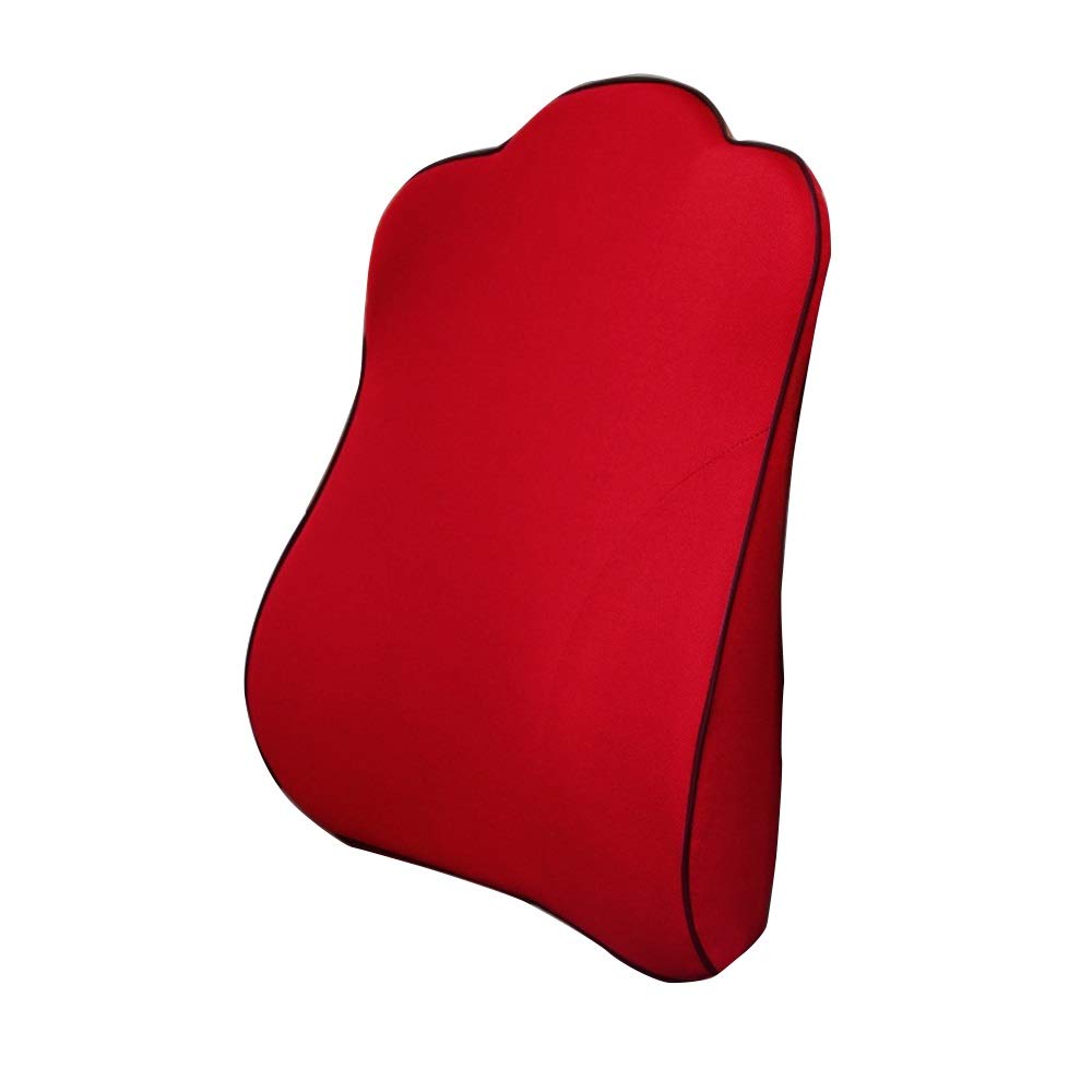 Memory Foam Lumbar Support Pillow for Car Seat, Office Chair & Wheelchair - Posture Correction Cushion (42x45x13cm, Red) | Relieves Back Pain During Long Drives & Work Sessions
