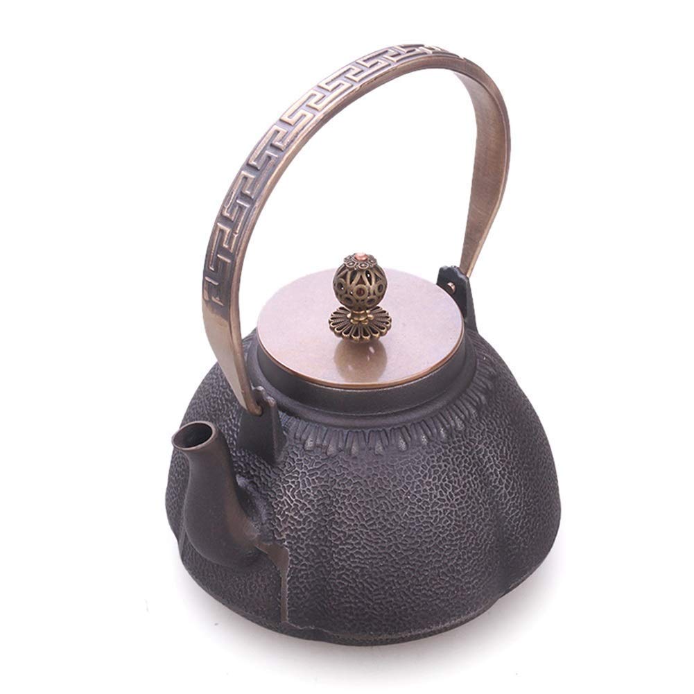 JHSHENGSHI 1300ml Ceramic Cast Iron Teapot - Handmade Vintage Pumpkin Shaped Tea Kettle with Uncoated Inner Surface, Portable for Home, Office, Camping & Gifts