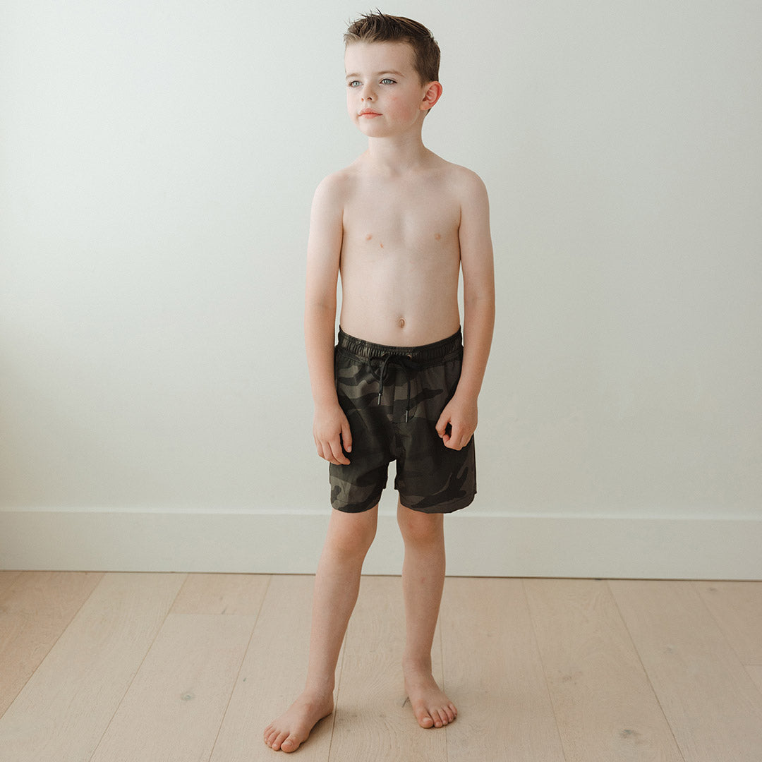 Camo Jr. Swim Trunks for Boys - Quick Dry Kids Swim Shorts with UPF 50+ Sun Protection - Perfect for Pool, Beach, and Summer Water Activities