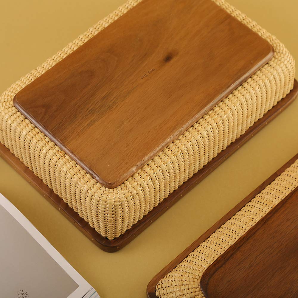 Modern Rattan and Solid Wood Storage Basket - Square Woven Jewelry Box, Fruit Basket for Living Room & Dining Table Decor | Home Organization & Stylish Storage Solution