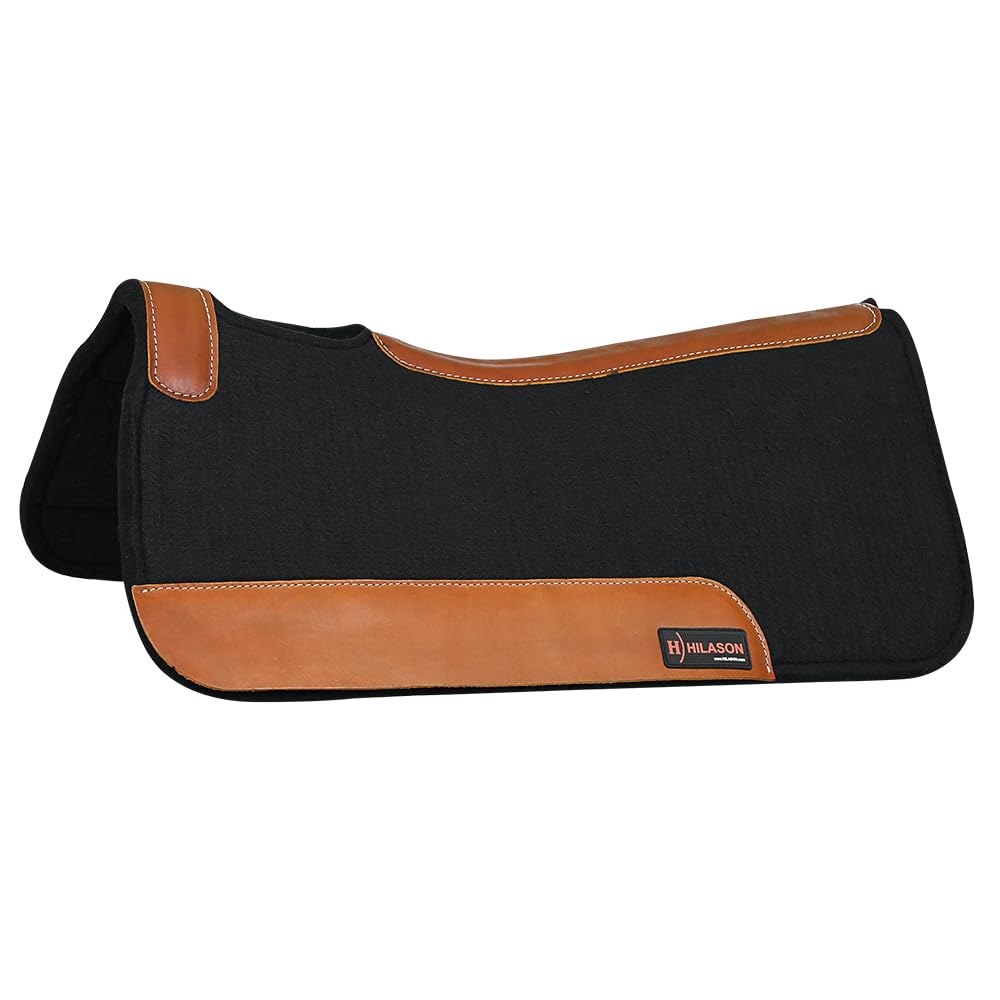 HILASON 32X32 Western Contoured Horse Saddle Pad - Wool Felt Square Black for Trail Riding & Ranch Work | Western Saddle Pads for Comfort & Durability | Perfect for Show, Training & Leisure Riding