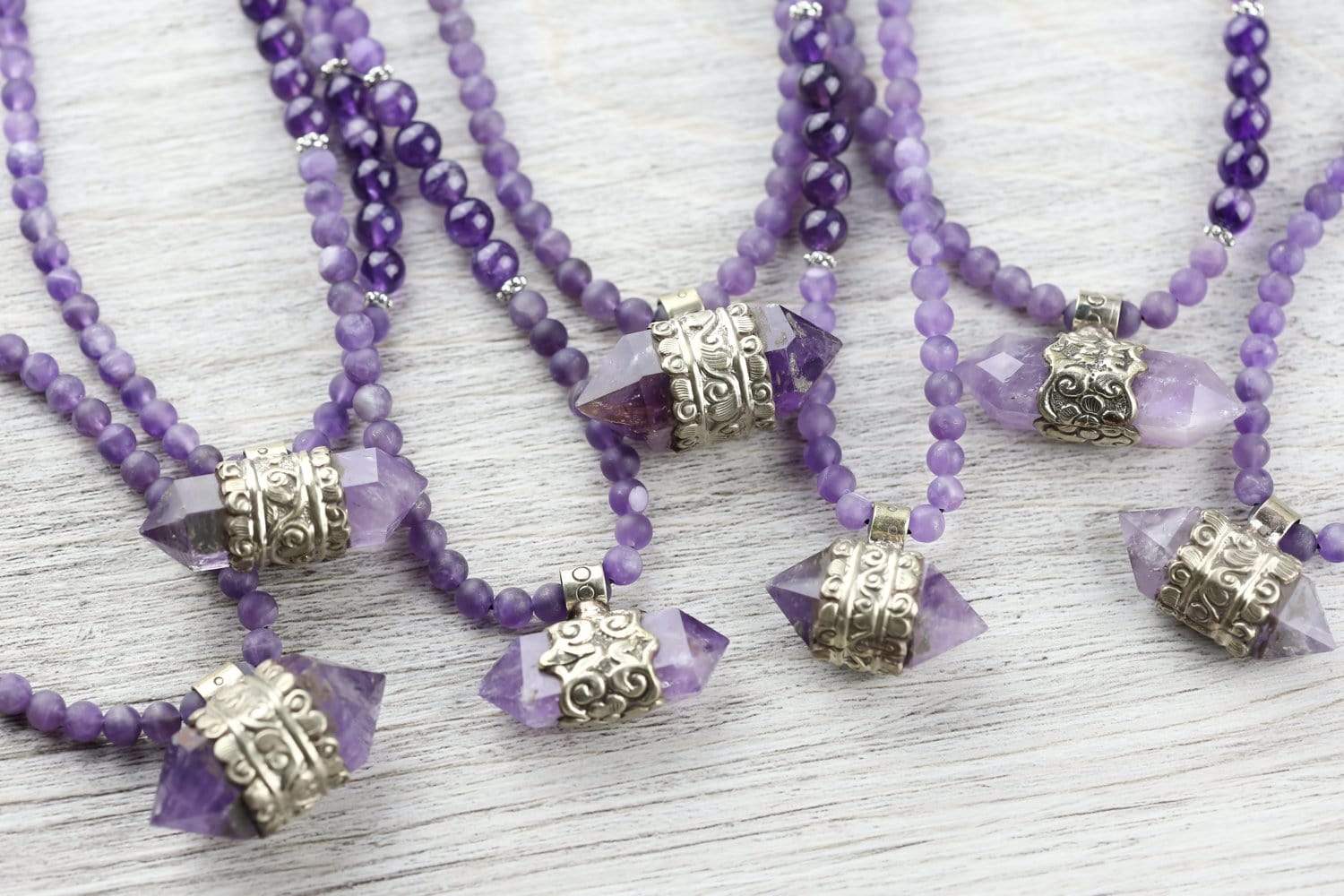 Natural Amethyst Hexagonal Gemstone Mala Beads - 108 Healing Meditation Prayer Necklace for Yoga, Chakra Balancing & Spiritual Protection