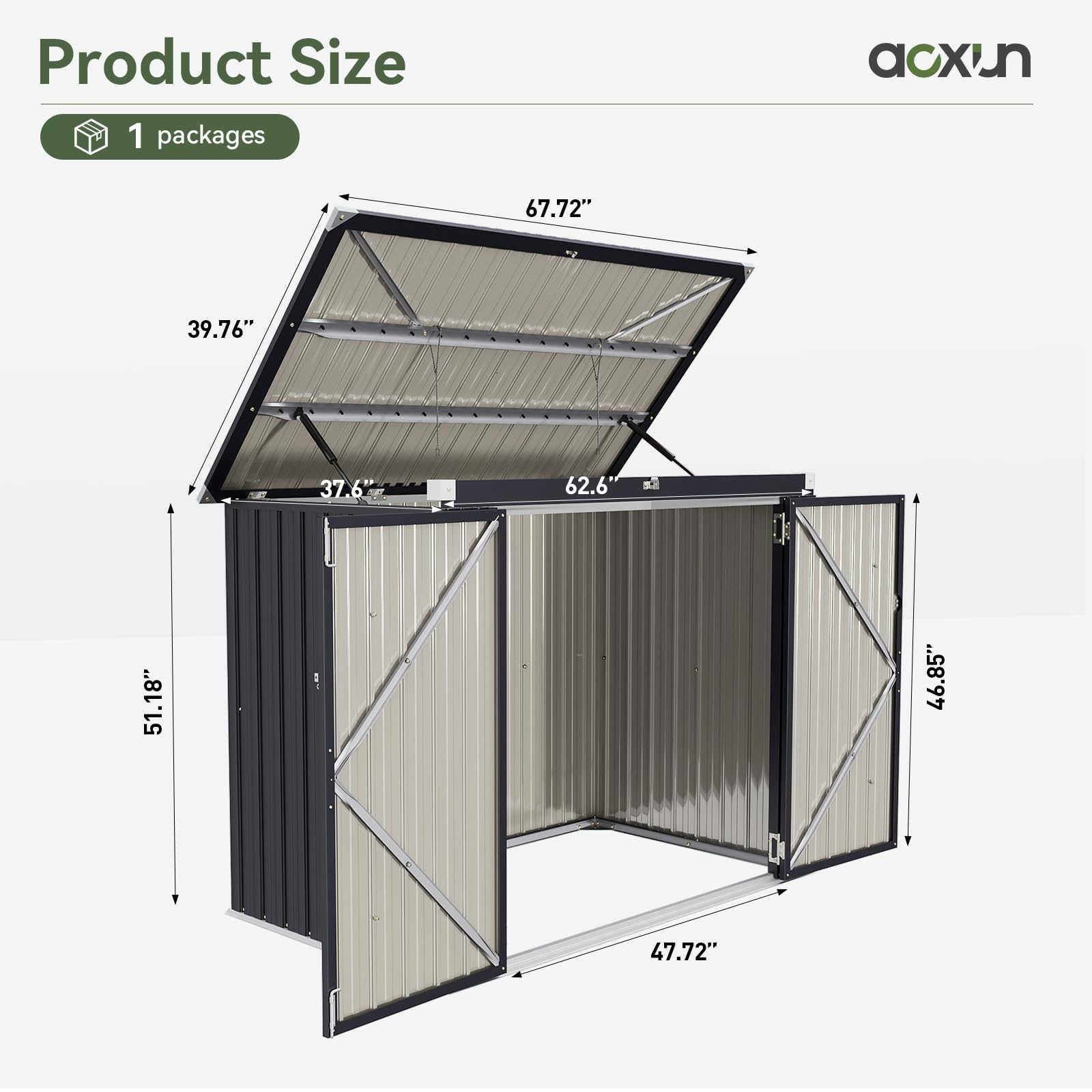 Aoxun 3.3' x 5.6' Waterproof Metal Storage Shed with Chain Lid - Outdoor Organizer for Trash Cans, Toys, Garden Tools - Durable Backyard, Patio & Garden Storage Solution for Home Organization