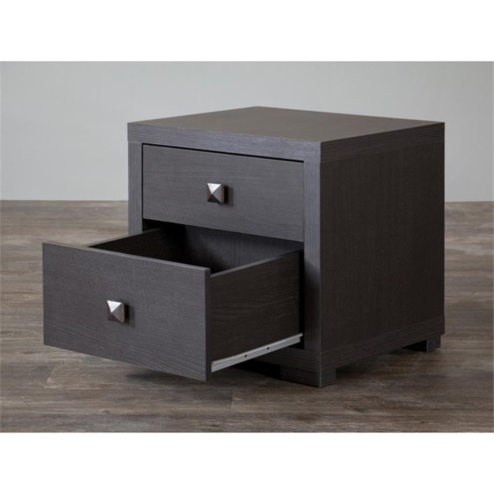 Allora Contemporary 2-Drawer Nightstand - Brown Wood Bedside Table with Storage for Bedroom, Living Room & Guest Room