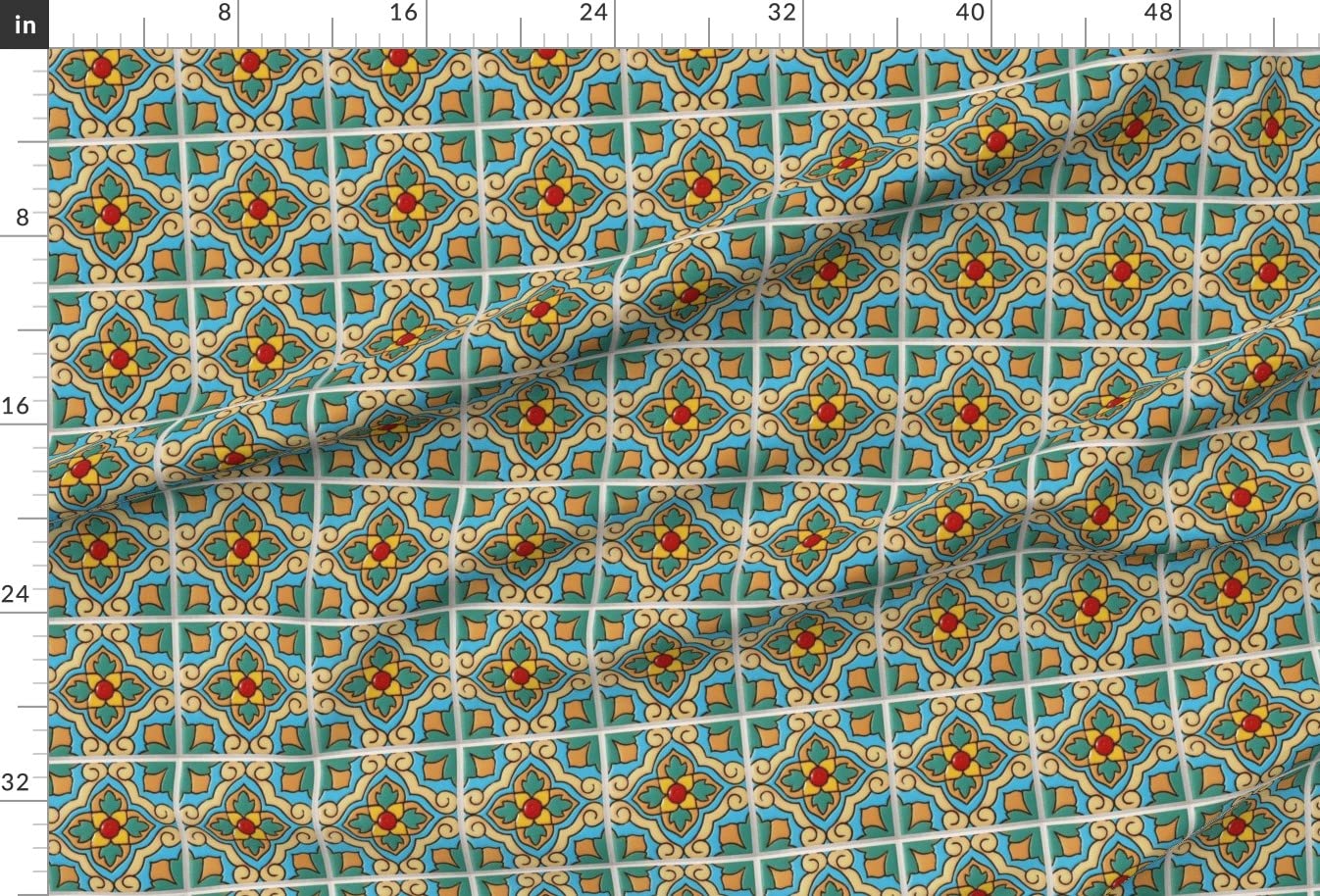 Mexico Colors Tiles Printed Minky Fabric by The Yard - Soft Spanish & California Style Textile for Sewing Baby Blankets, Quilt Backing, Plush Toys & DIY Home Decor Projects