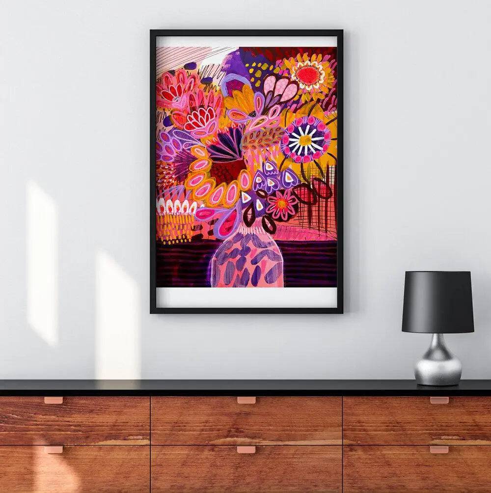 Abstract Flowers in Pink Vase Wall Art Print - Modern Home Decor for Living Room, Bedroom & Office