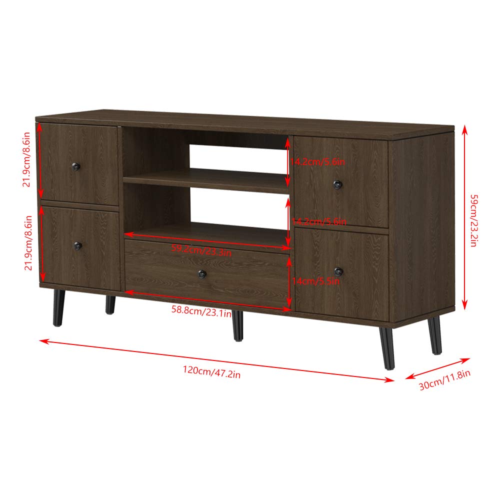 4HOMART YVONNE&F.L.A.M. Modern TV Stand with 5 Drawers - White Wooden TV Console for Flat Screen TVs up to 65