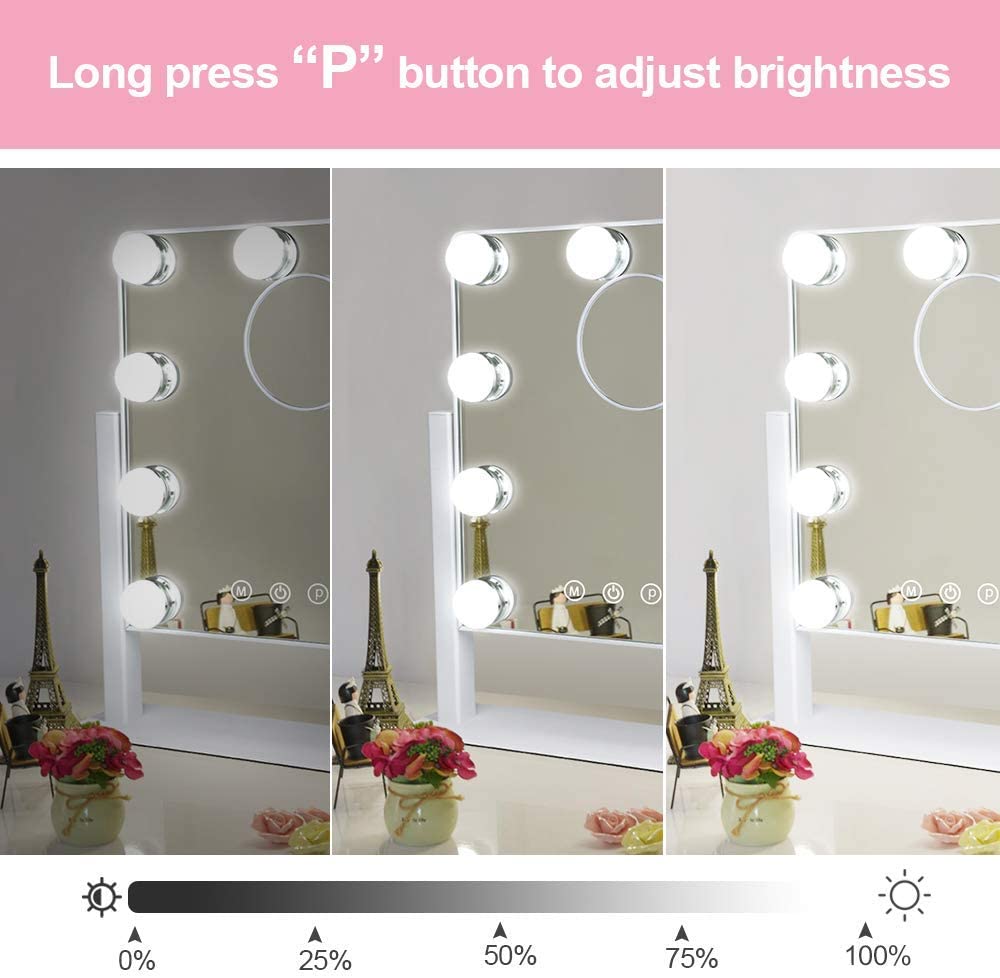 Depuley 14 x 12 Inch Hollywood Vanity Mirror with Lights - 10X Magnification, 9 Dimmable LED Bulbs, Touch Screen & 360° Rotation - White Makeup Mirror (35 x 30 cm) for Bedroom, Dressing Room & Beauty Salon