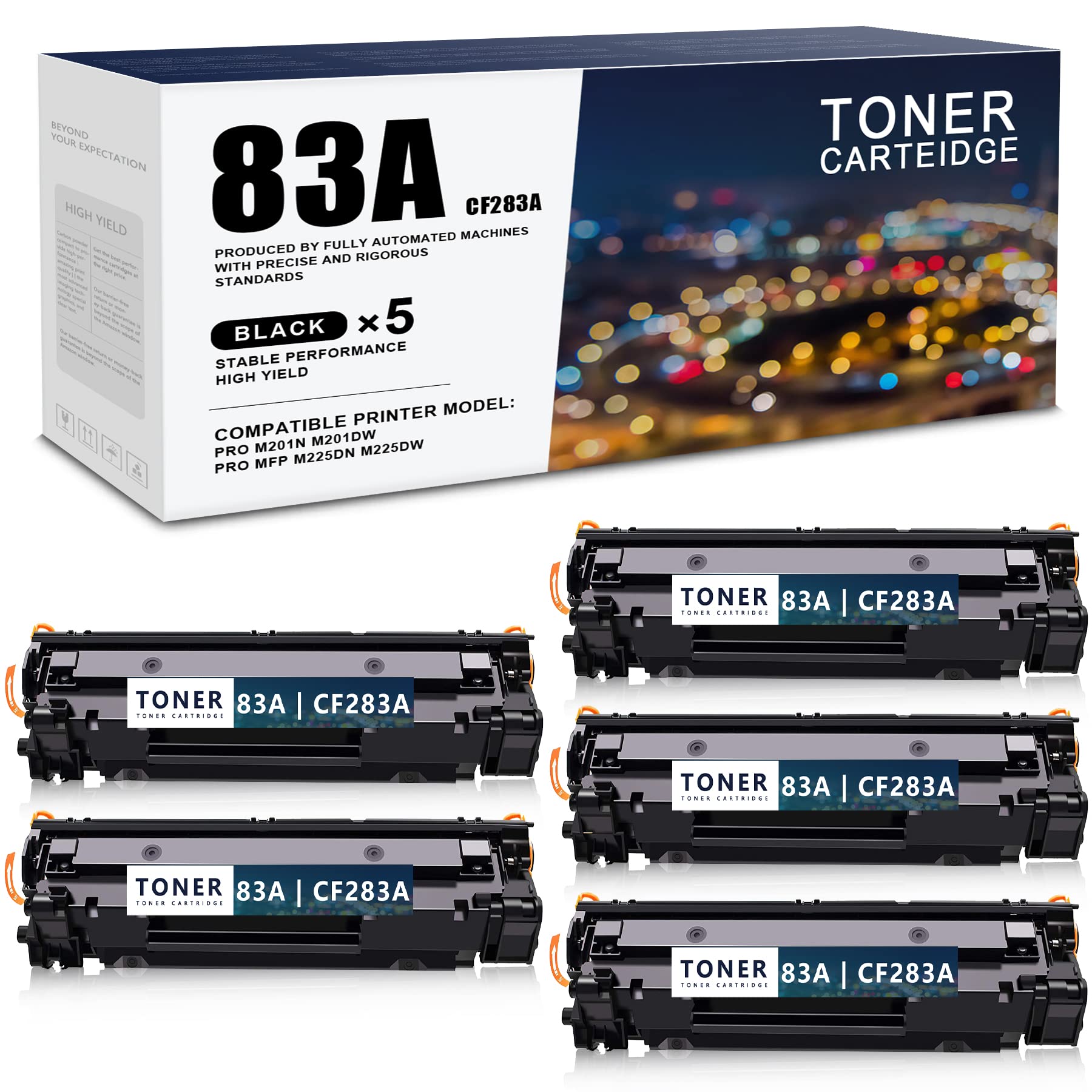 HP 83A/CF283A Compatible Toner Cartridge Replacement (5-Pack, Black) - Works with HP Pro MFP M128 Series, M225dn, M126 Series & M125 Series Printers - Ideal for Office, Home & Small Business Printing Needs