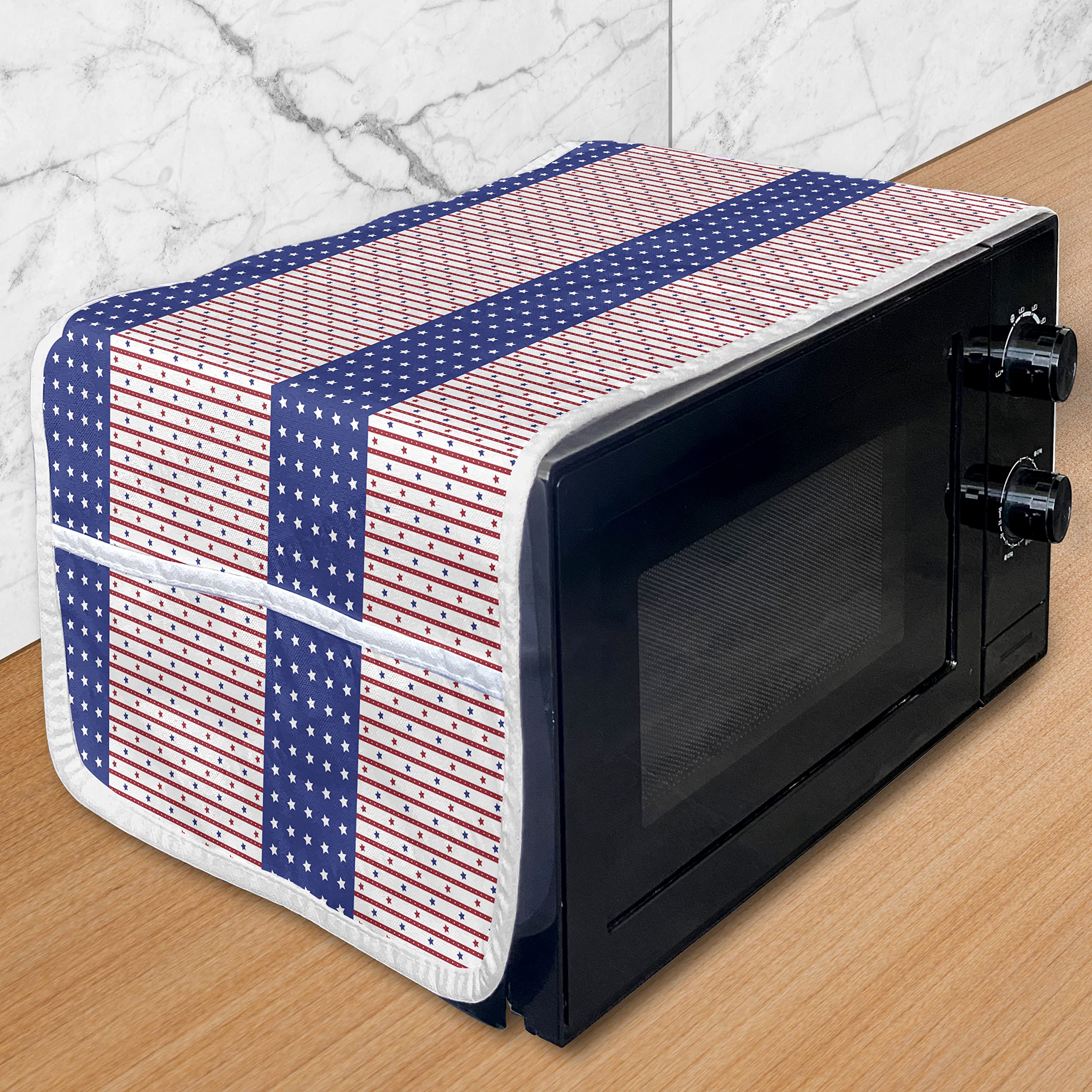 Ambesonne Patriotic Microwave Cover - American Flag Stars and Stripes Design, Waterproof Kitchen Organizer with Pockets (36