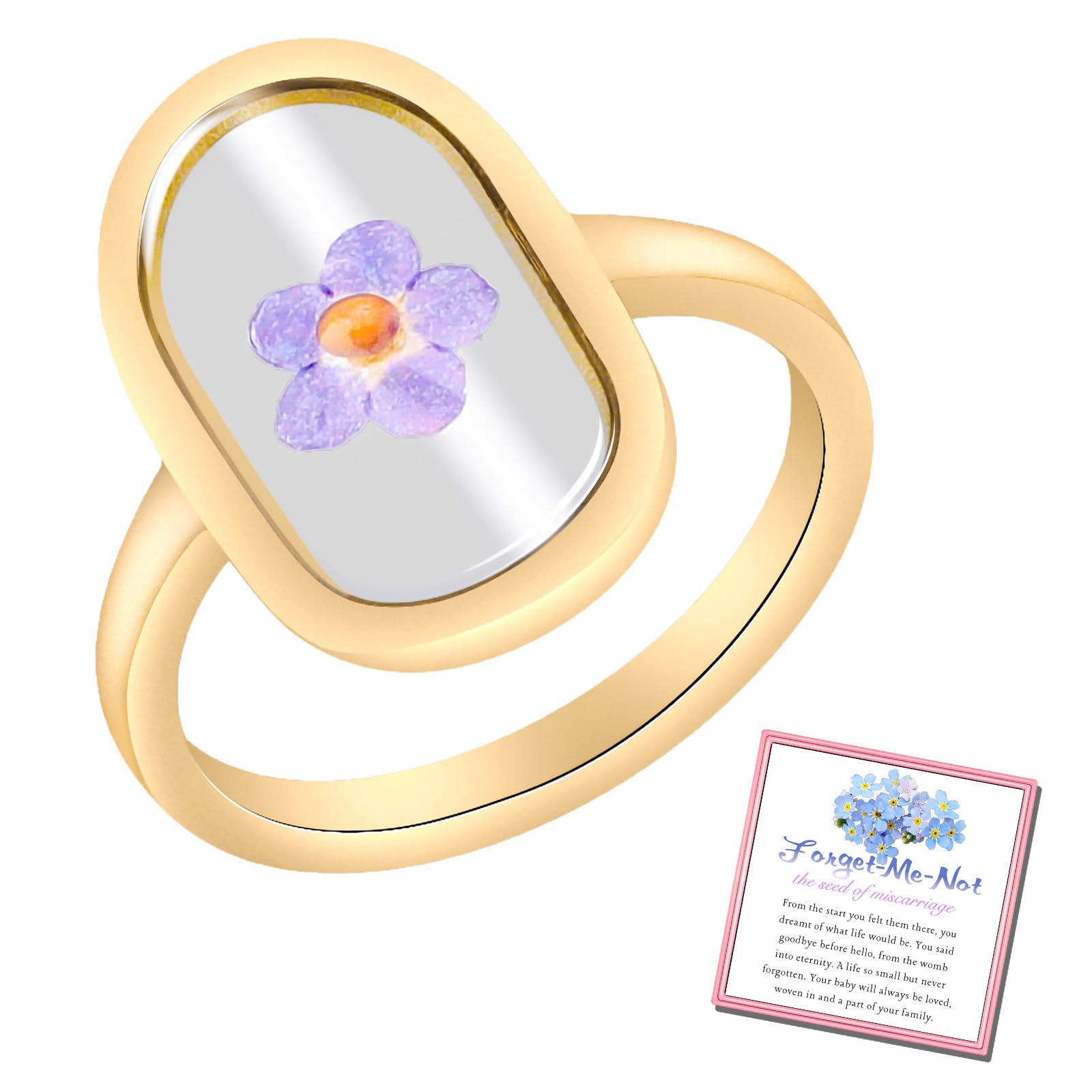Forget Me Not Seed Memorial Ring - Sympathy Jewelry for Miscarriage & Pregnancy Loss, Keepsake Gift for Embryo Loss, Mustard Seed Ring - Perfect for Healing & Remembrance After Pregnancy Loss