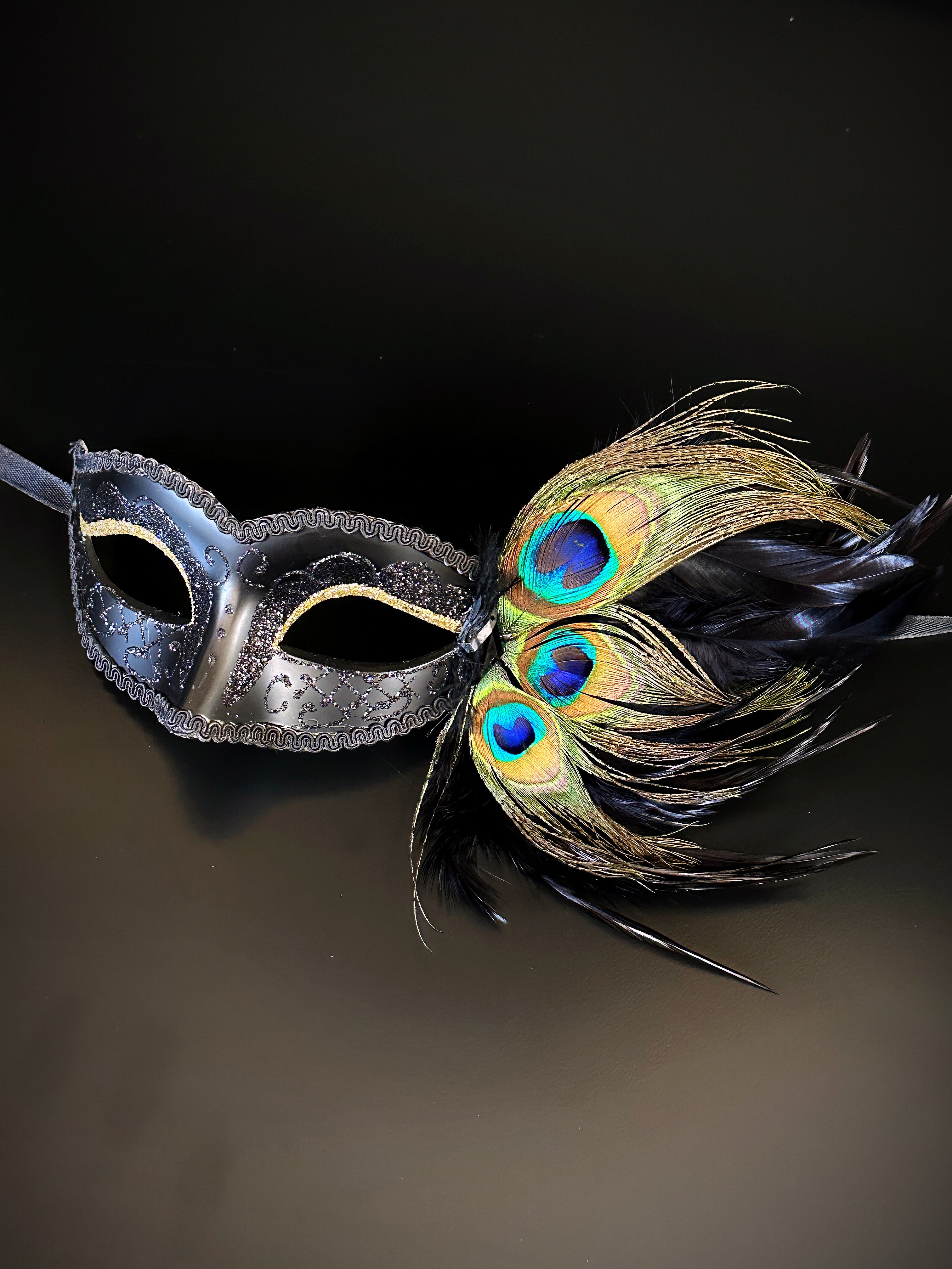 Peacock Mask Gold & Black - Elegant Venetian Style Masquerade Mask for Costume Parties, Halloween, and Mardi Gras
