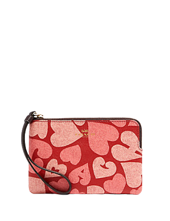Coach Corner Zip Wristlet with Heart Print - Stylish Crossbody Wallet for Women | Perfect for Everyday Use, Travel & Shopping