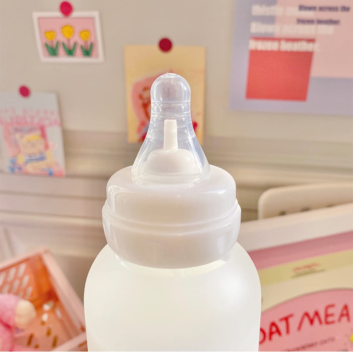 Strawberry Bear Glass Water Bottle with Straw Lid - 11oz Cute Kawaii Water Bottle for Women Adults, BPA Free Borosilicate Glass, Portable Drinking Bottle for Office, Gym, Travel, and Outdoor Activities