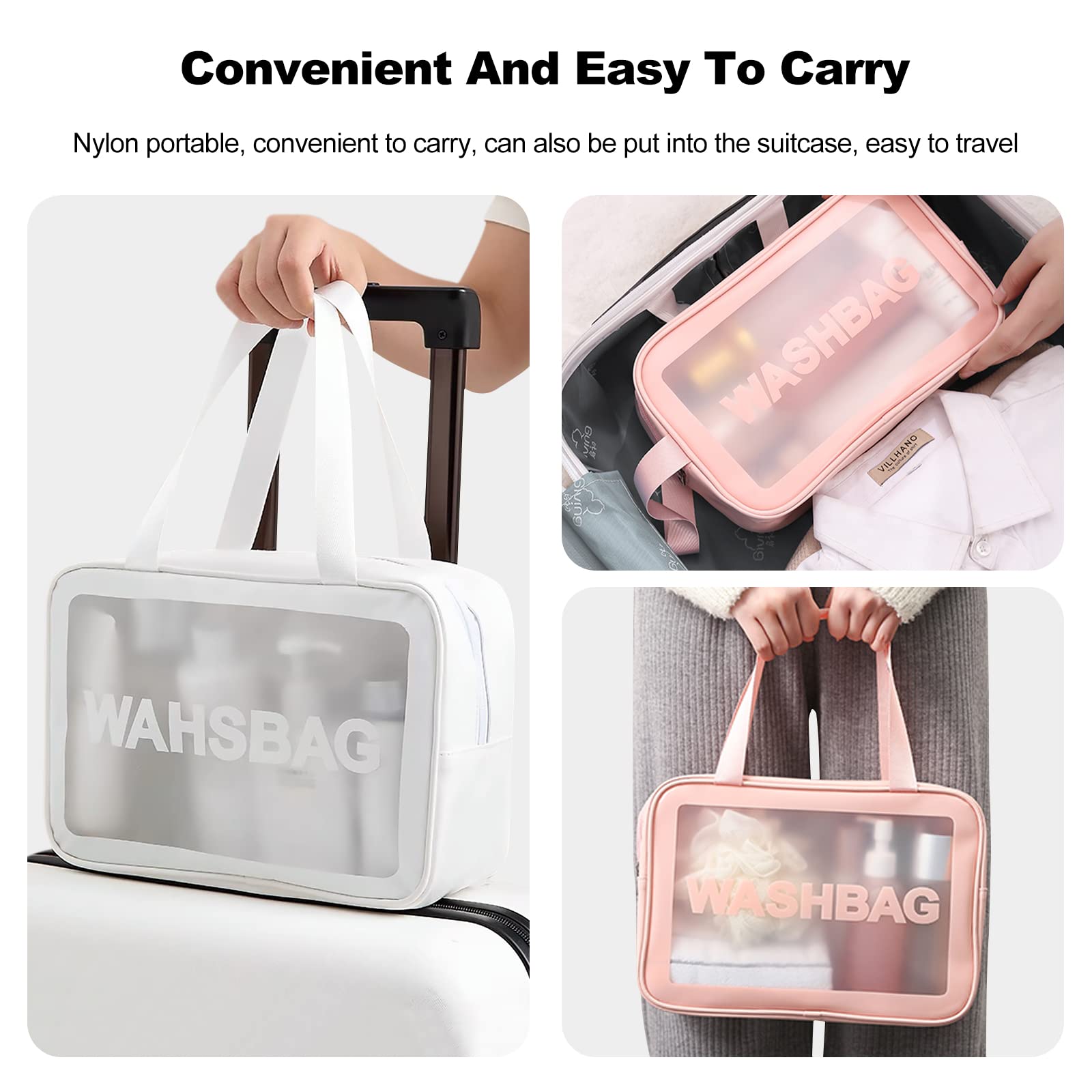 Ergocar 3-Piece Clear Travel Toiletry Bag Set - TSA Approved Waterproof Cosmetic Organizer for Women & Men | Perfect for Airports, Showers & Vacation Packing (Pink)