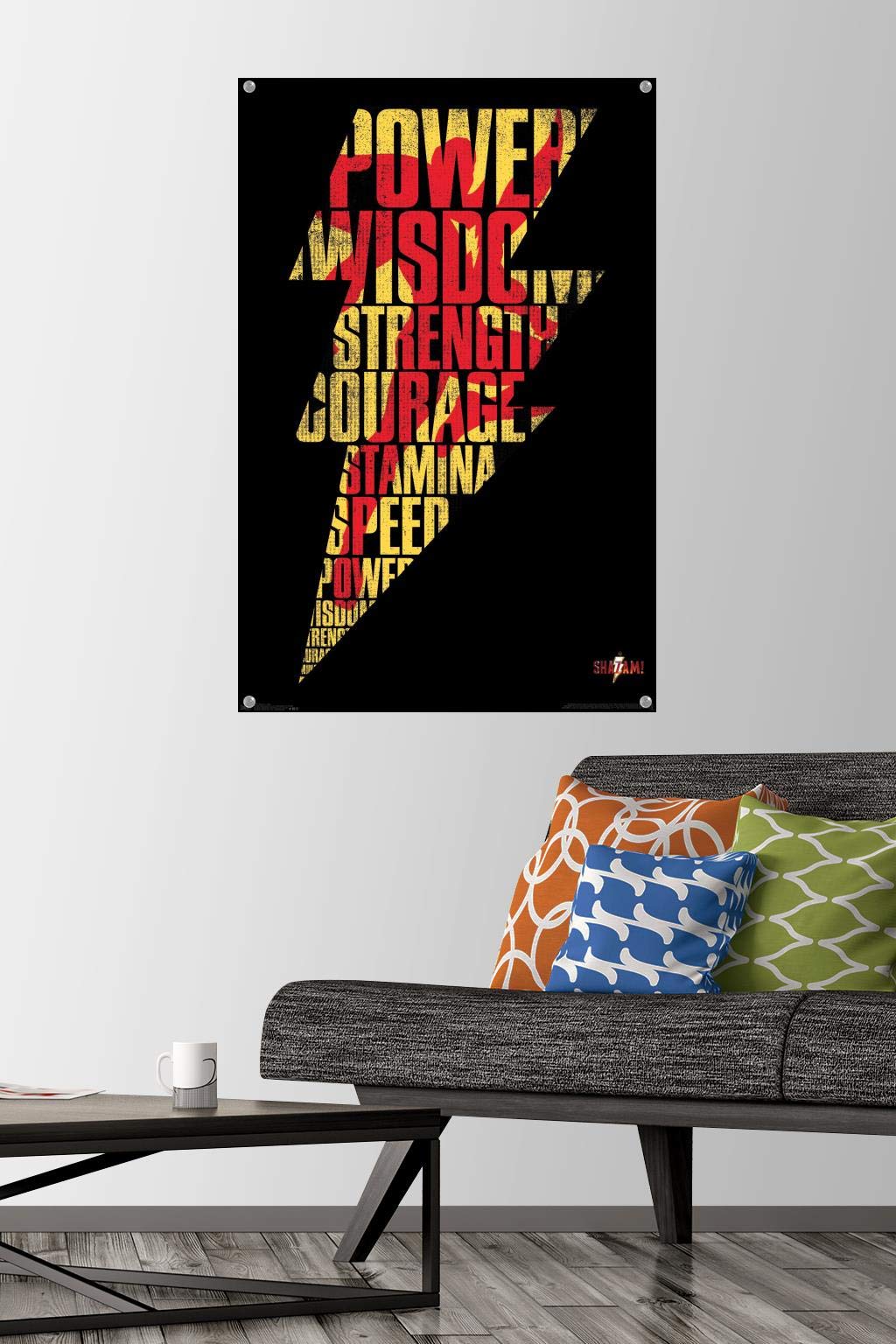 DC Comics Shazam Movie Poster - Lightning Bolt Wall Art with Push Pins - Perfect for Bedroom, Game Room & Superhero Fan Decor