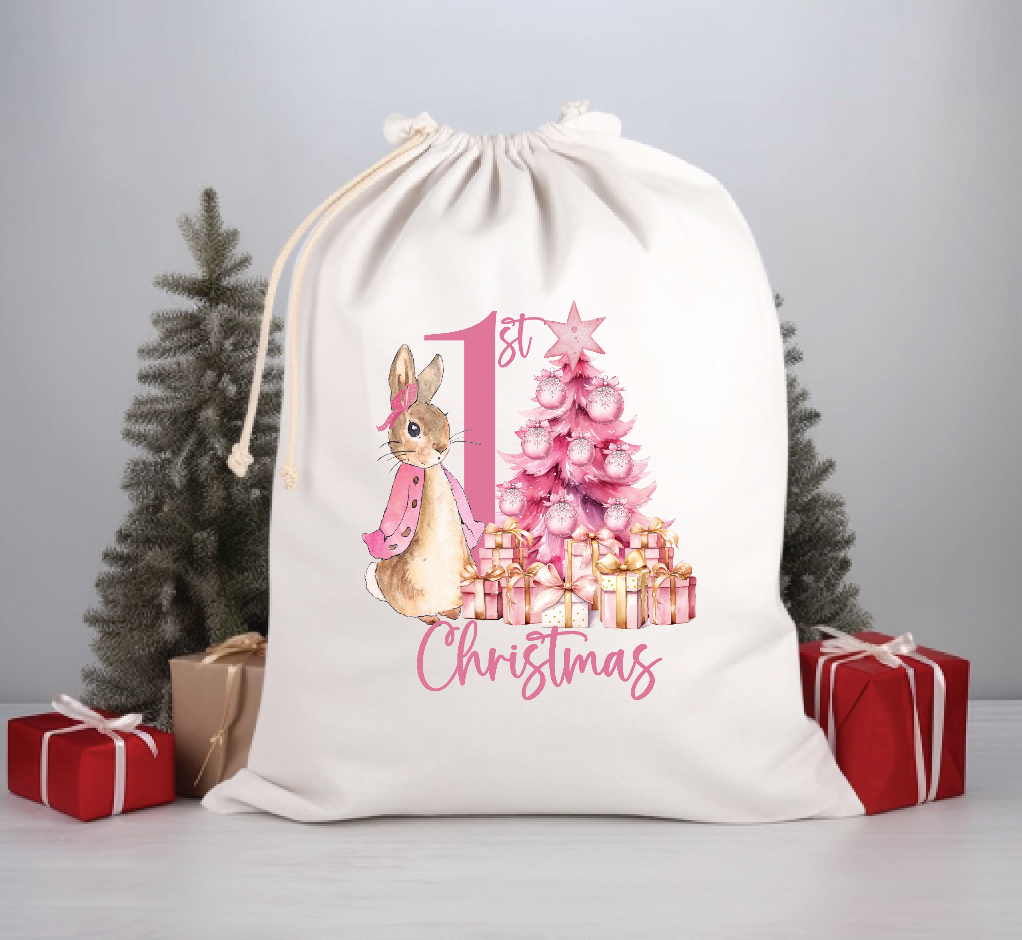 1st Christmas Peter Rabbit (Flopsy) Santa Sack - Soft Plush Toy Gift for Baby's First Christmas, Nursery Decor & Holiday Stocking Stuffer