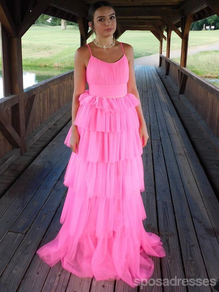 Elegant Pink A-Line Spaghetti Strap Maxi Prom Dress for Women - Perfect for Evening Parties, Weddings & Formal Events