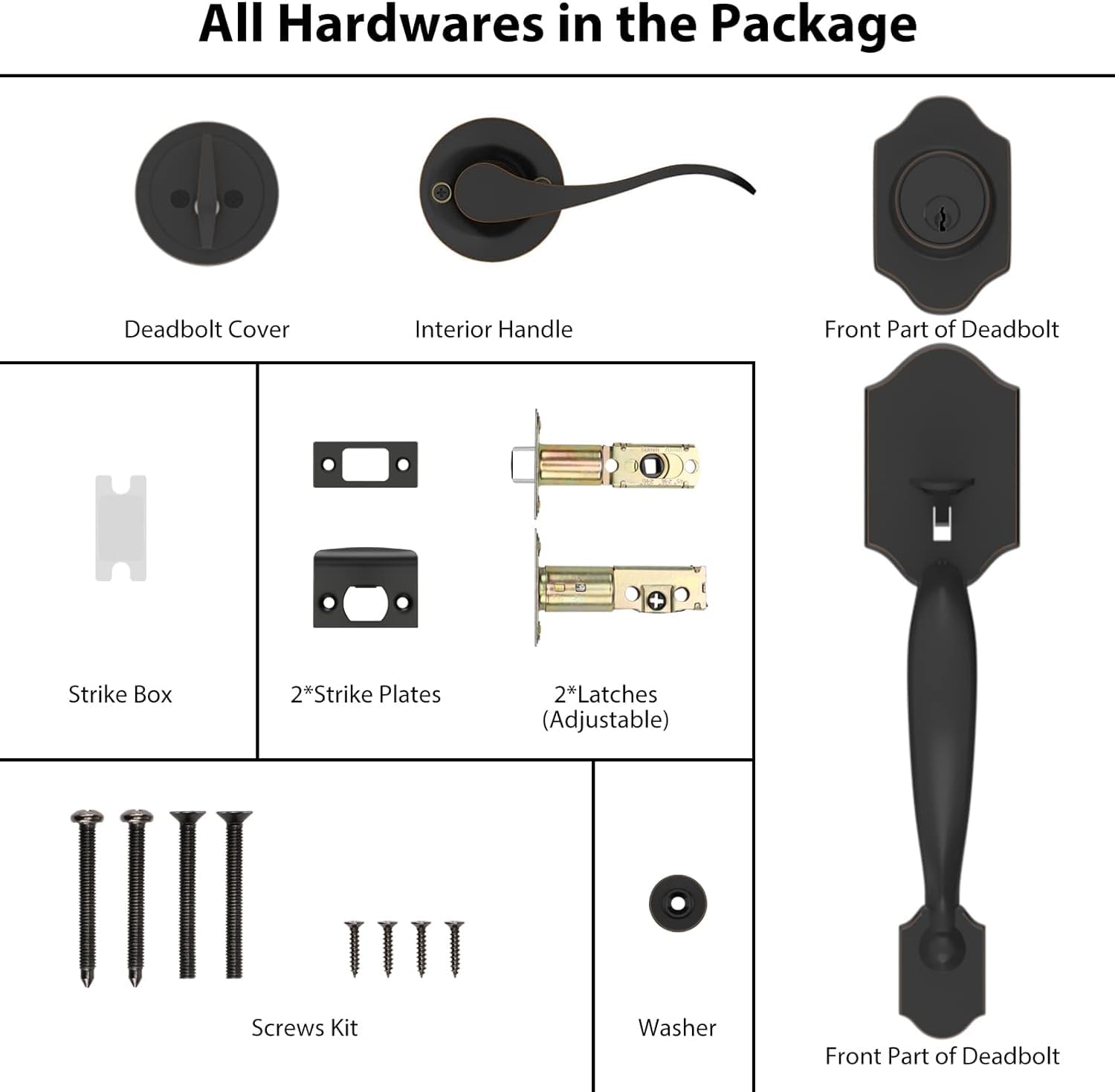 Haidms Oil-Rubbed Bronze Front Door Handle and Deadbolt Set - Single Cylinder Entry Door Lock with Reversible Handle Lever - Secure Exterior Door Lockset for Home, Office & Commercial Use