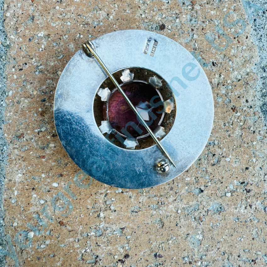 Vintage British Scottish Sterling Silver Thistle Brooch with Purple Stone - Elegant Celtic Jewelry for Women, Perfect for Weddings, Parties & Special Occasions