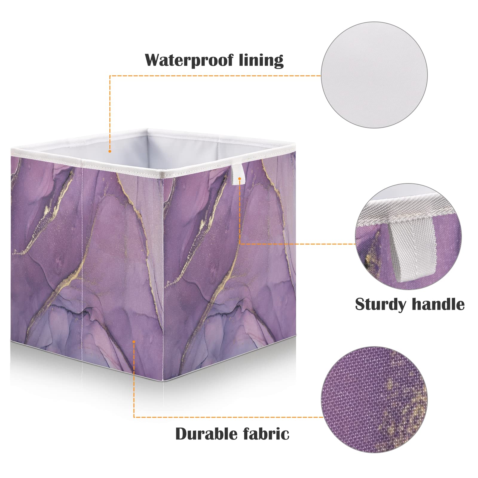 Gold & Purple Acrylic Paint Marble Art Rectangular Storage Basket - Collapsible Foldable Organizer Bin for Toys, Clothes, Nursery | Modern Home Decor & Easy Assembly