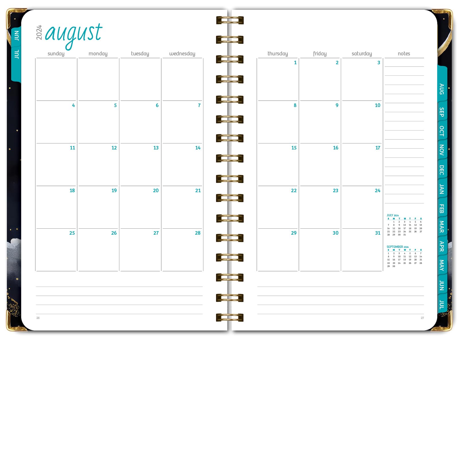 2024-2025 Academic Planner Hardcover - June 2024 to July 2025 Daily Weekly Monthly Organizer with Bookmark, Pocket Folder & Sticky Notes (5.5